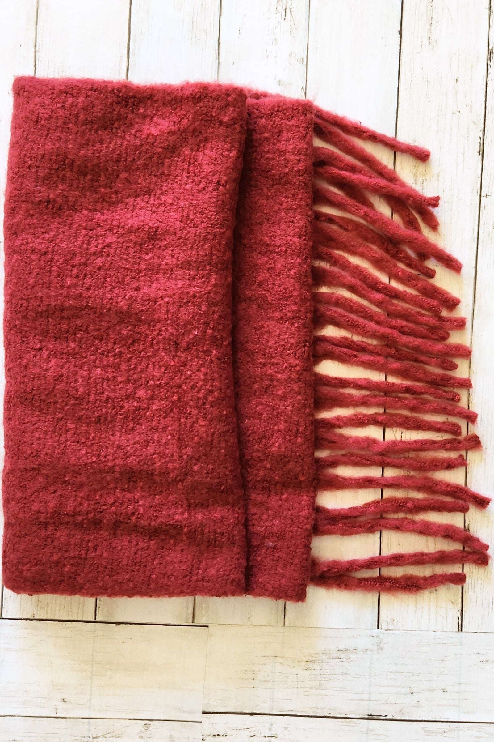 Burgundy Cozy Knit Tassel Scarf