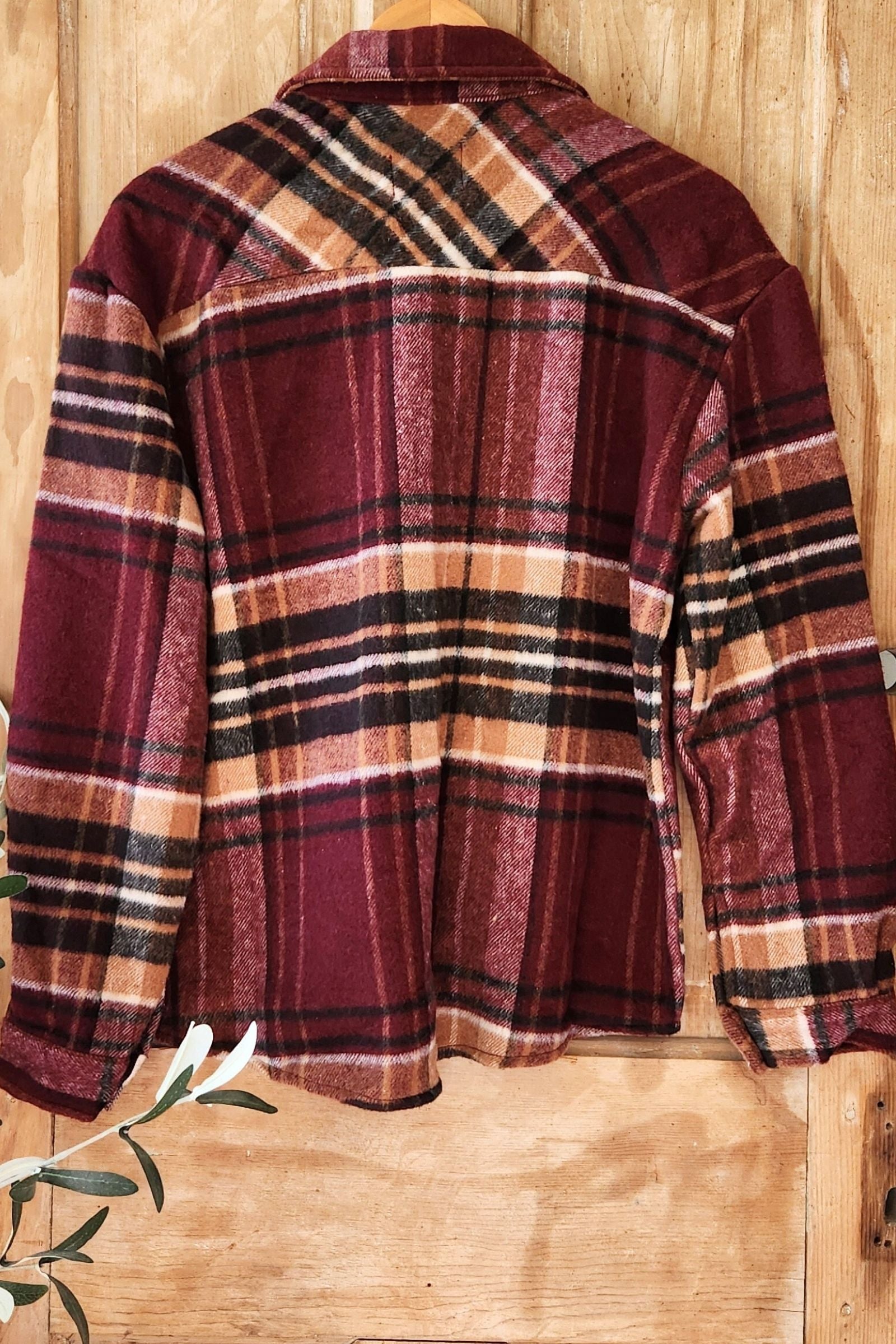 Burgundy & Taupe Flannel Button Down Top