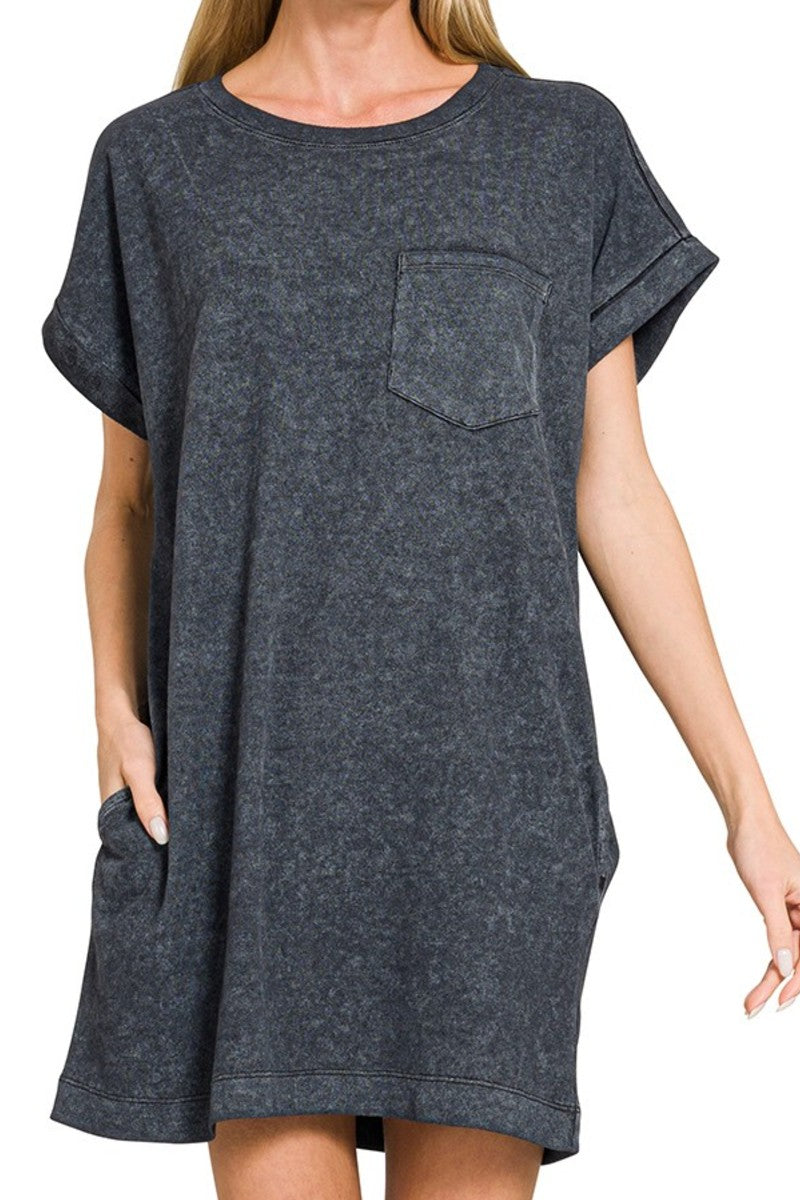 Black Cotton Washed T Shirt Dress