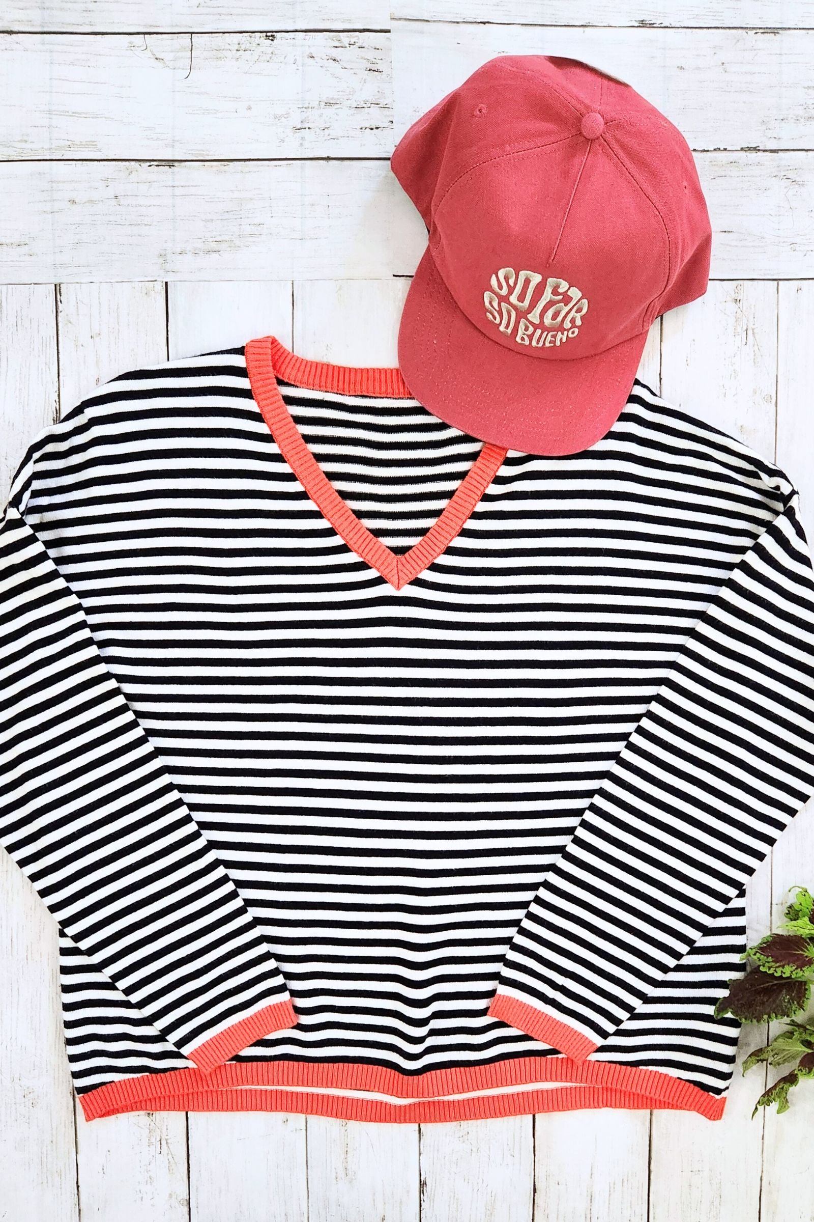 Black & White Striped V Neck Sweater