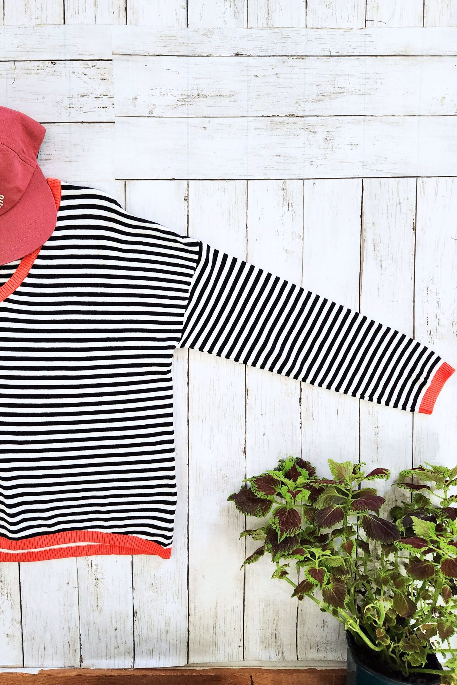 Black & White Striped V Neck Sweater