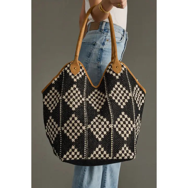 Black & Cream Diamond Tote Bag