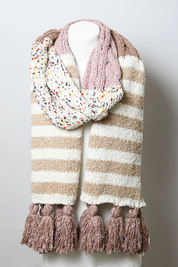 Boho Speckle & Stripe Tassel Scarf