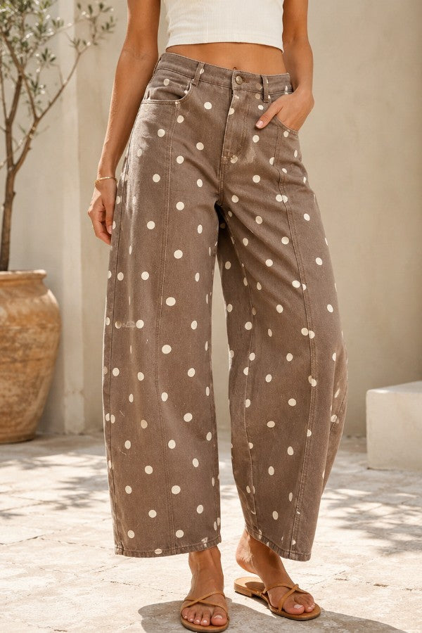 Brown Polka Dot Barrel Jeans