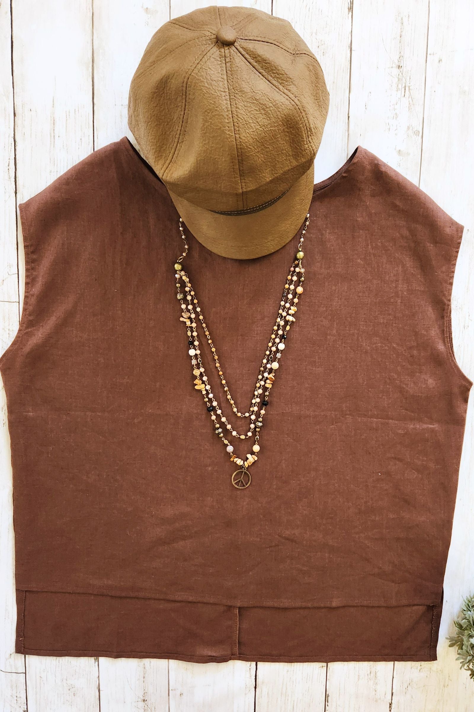 Brown Linen Sleeveless Top