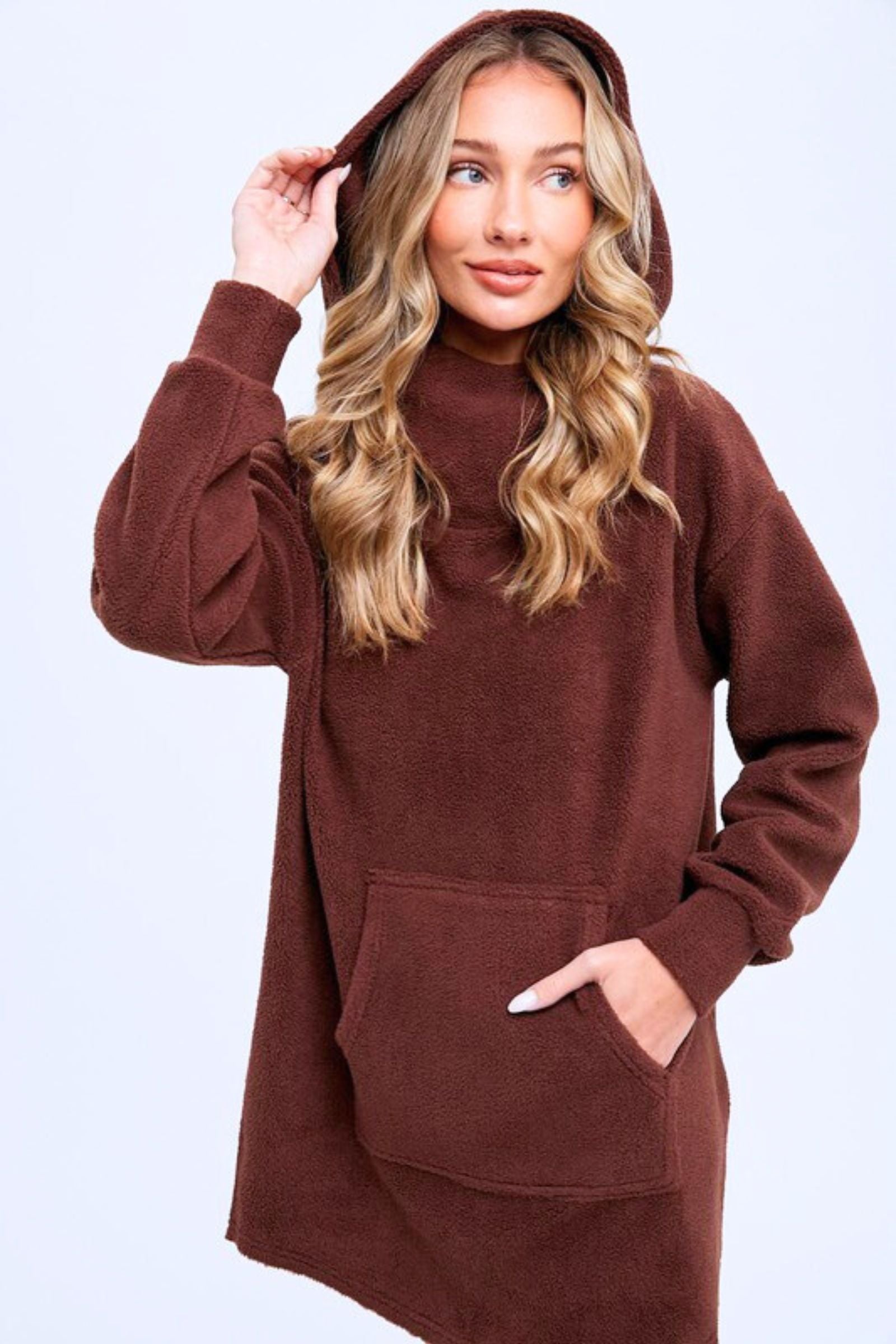 Chocolate Brown Fleece Hoodie Tunic Dress