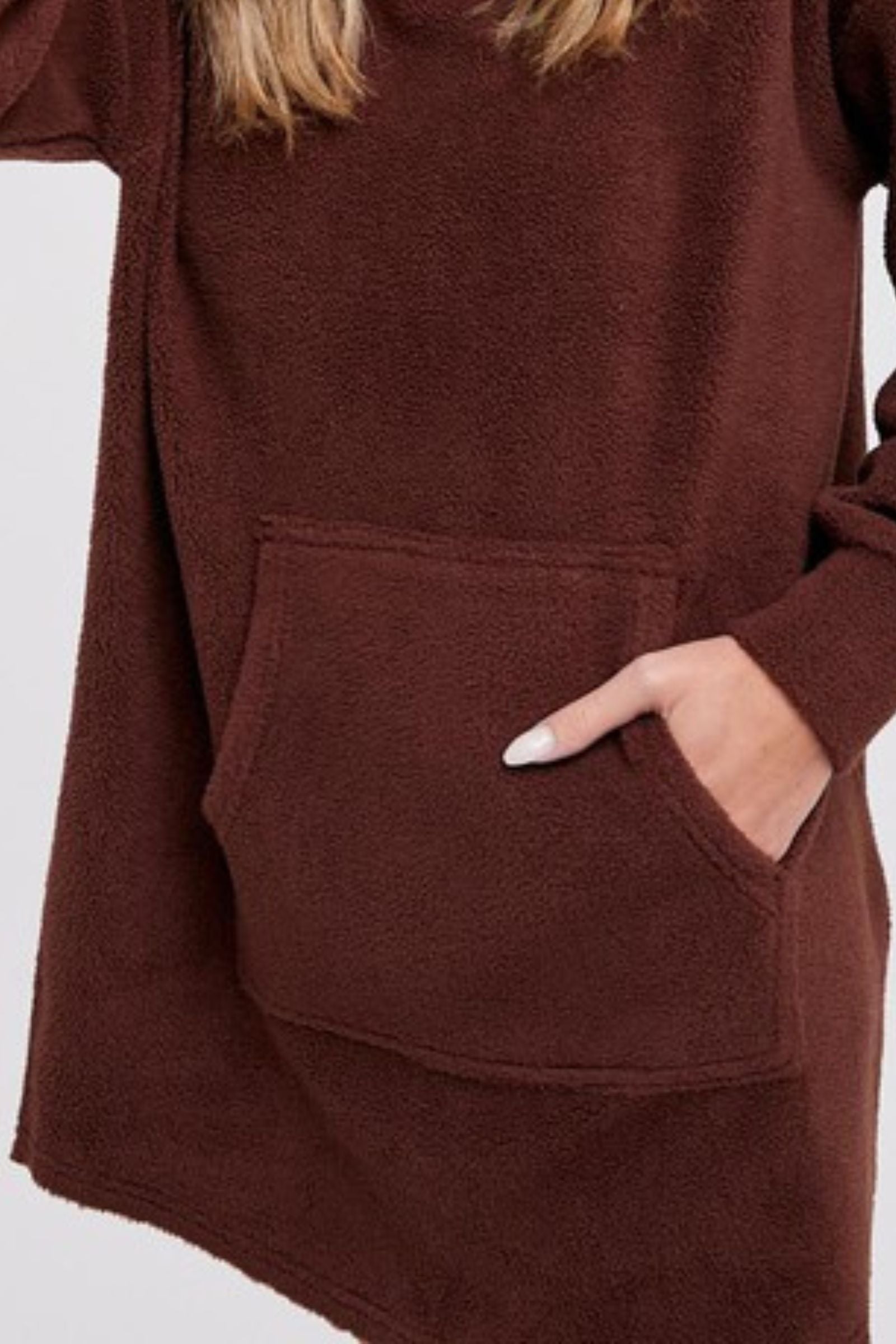 Chocolate Brown Fleece Hoodie Tunic Dress