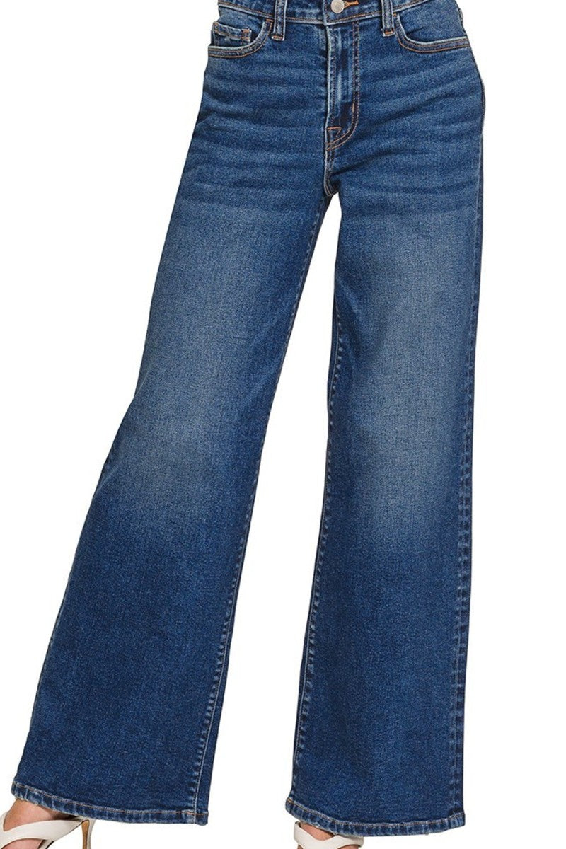 CURVY Dark Wash Wide Leg Jeans
