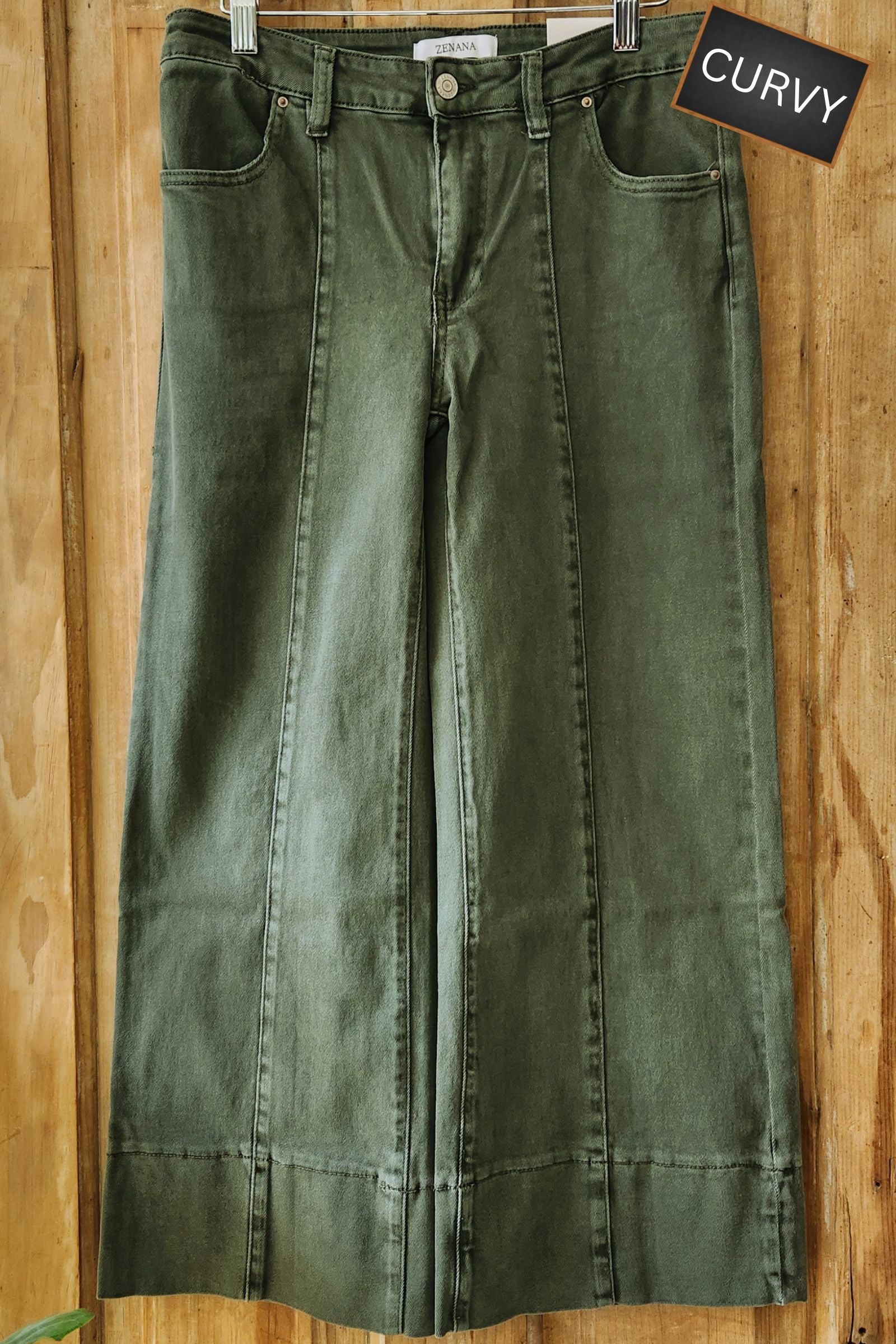 CURVY Mid-rise Olive Cropped Denim Jeans