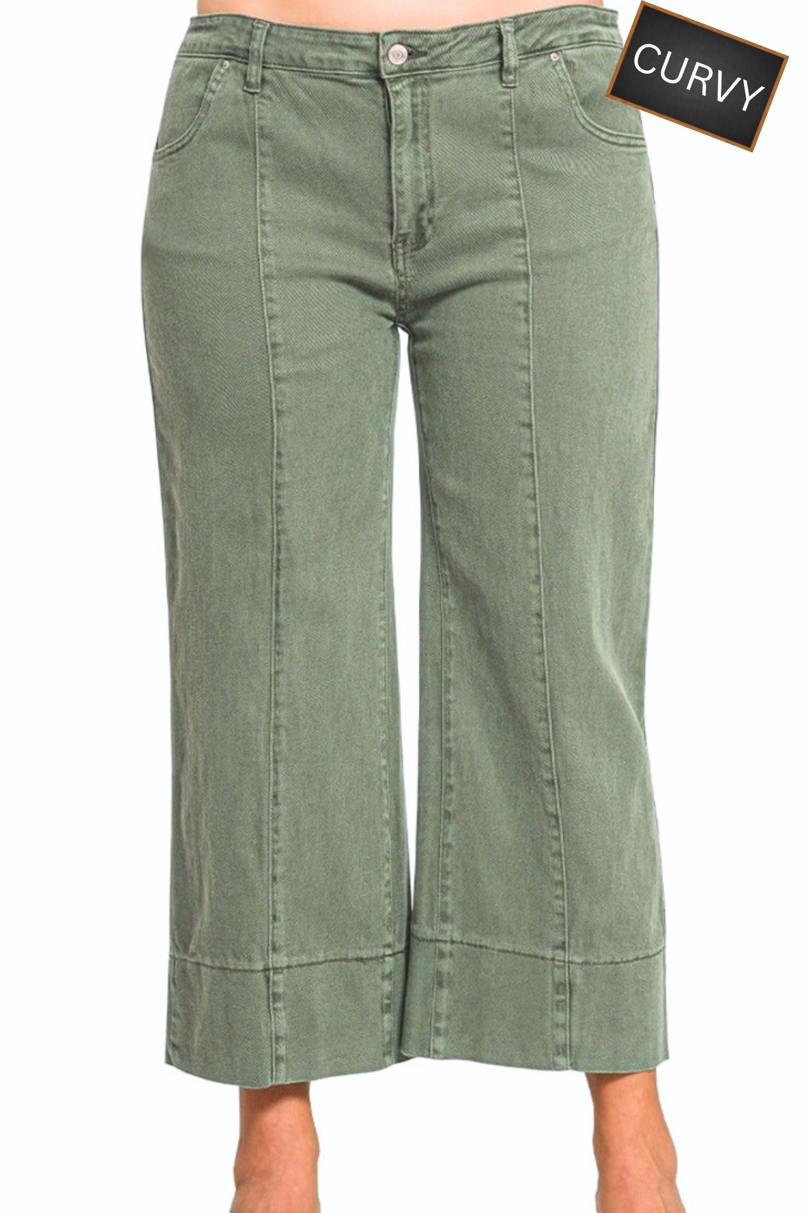 CURVY Mid-rise Olive Cropped Denim Jeans