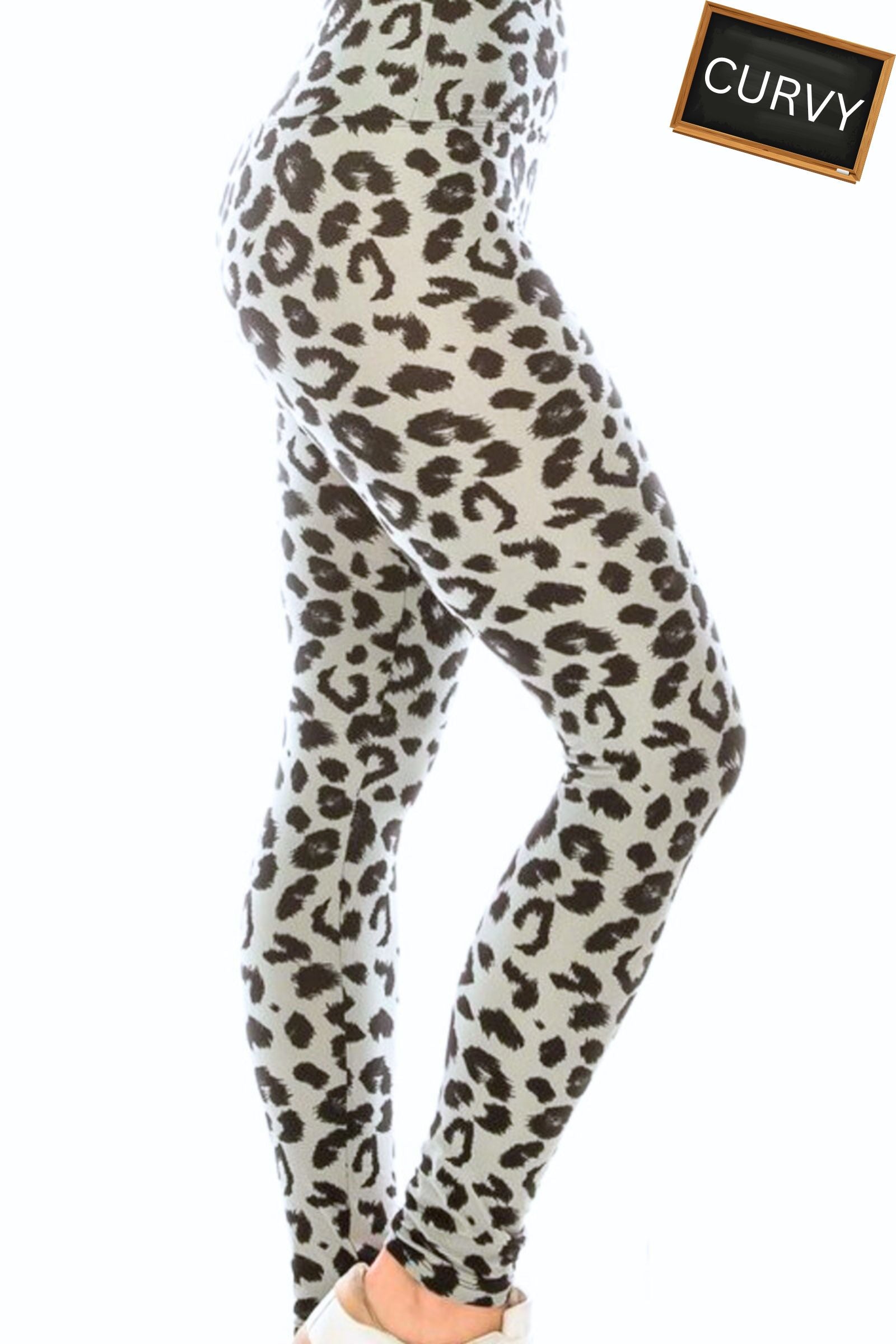 CURVY Black & Gray Leopard Print Yoga Legging