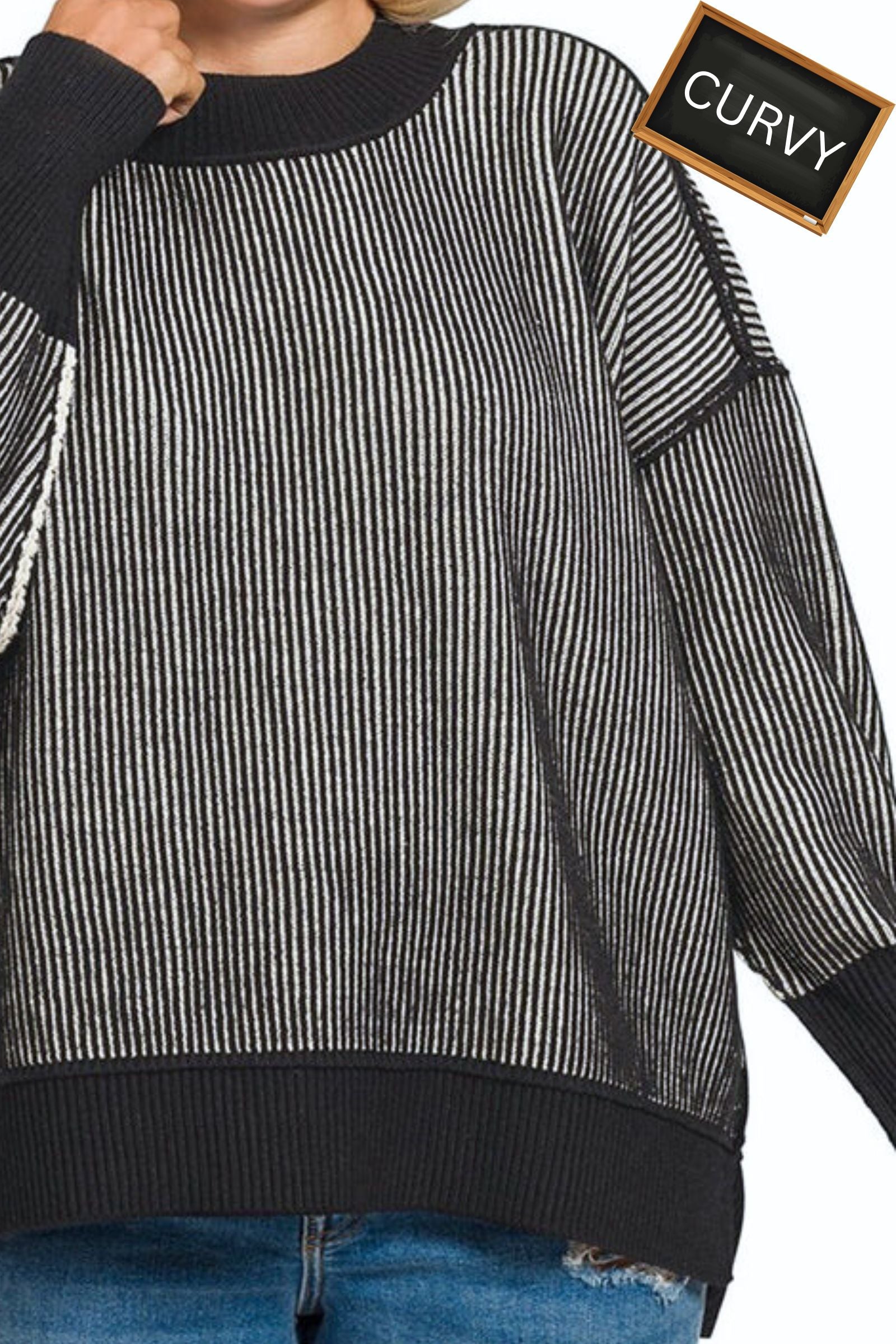 CURVY Black Exposed Seam Two Tone Sweater