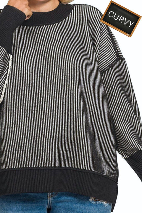 CURVY Black Exposed Seam Two Tone Sweater