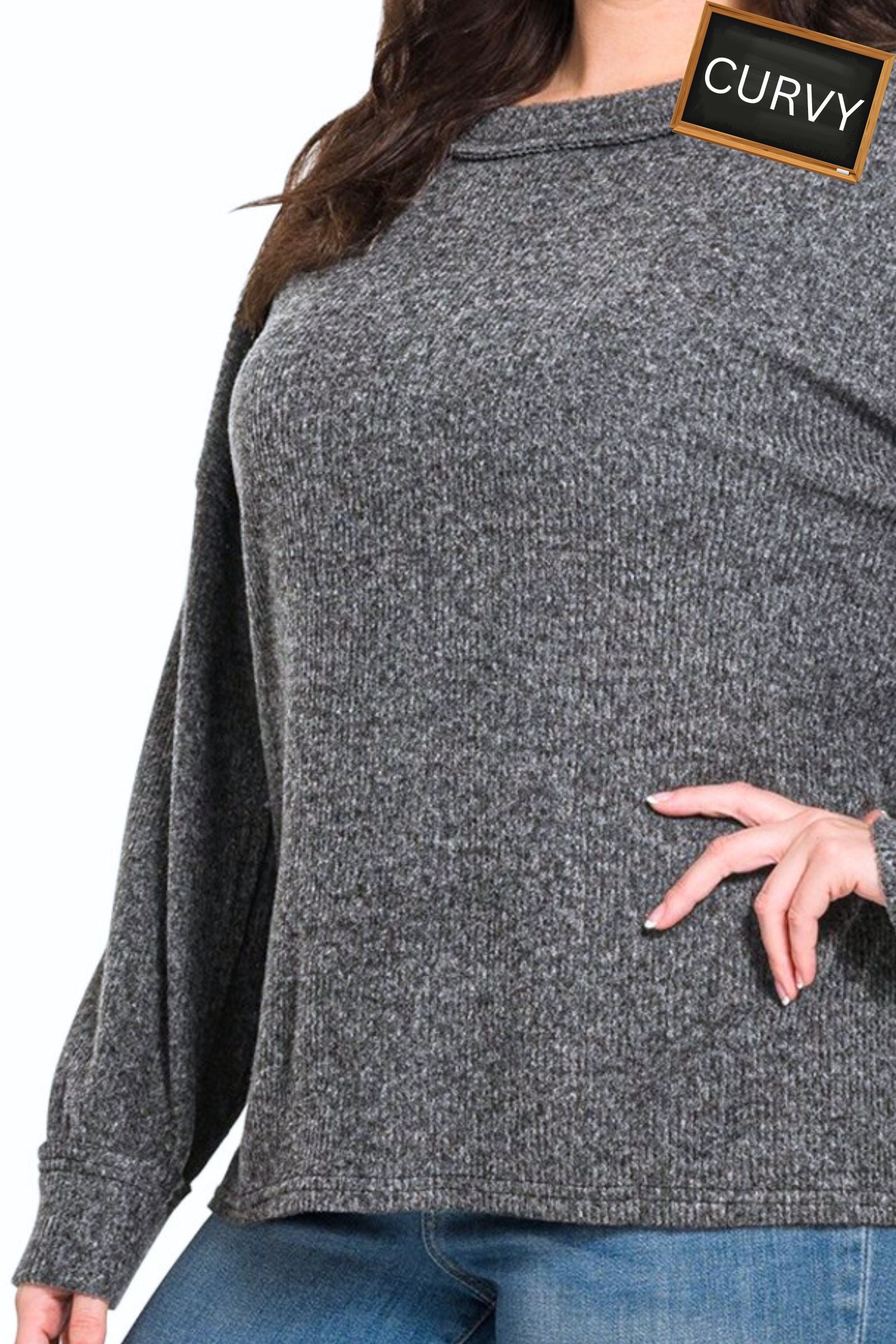 CURVY Black Drop Shoulder Hacci Sweater