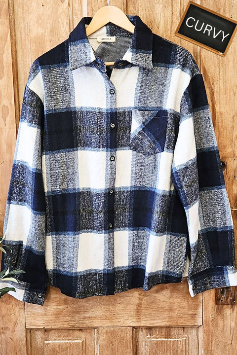 CURVY Navy Plaid Flannel Shacket