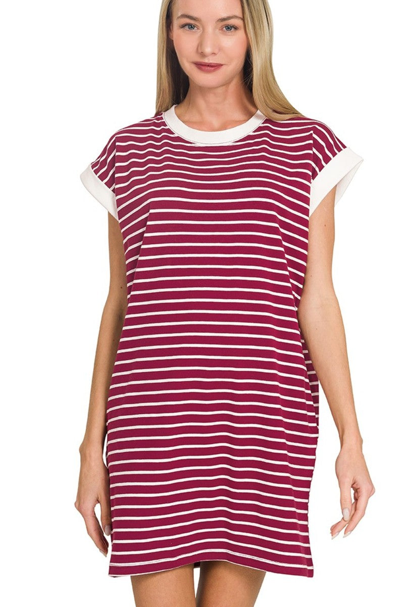 Cabernet Cap Sleeve Striped Shirt Dress