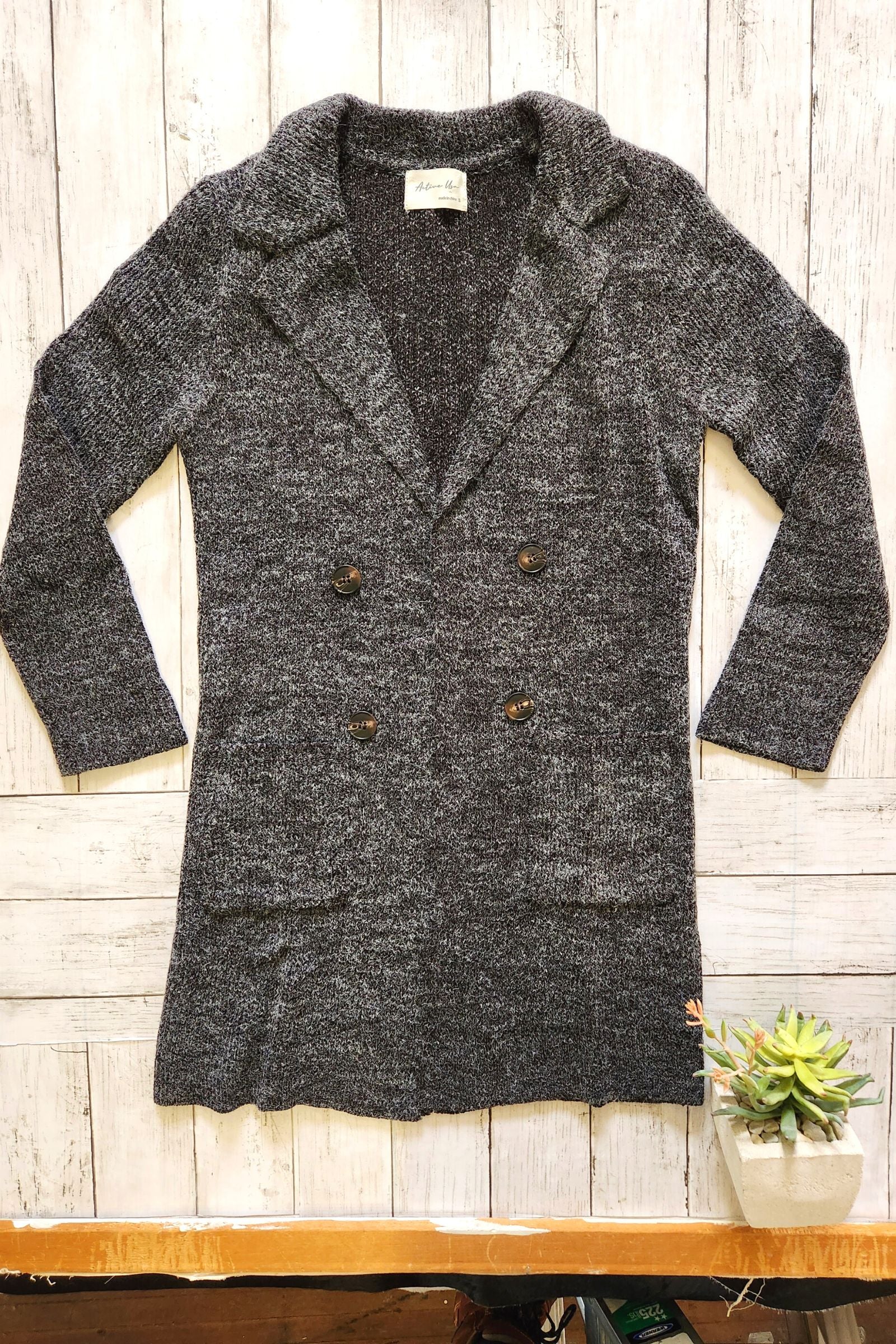 Charcoal Notched Collar Sweater Cardigan