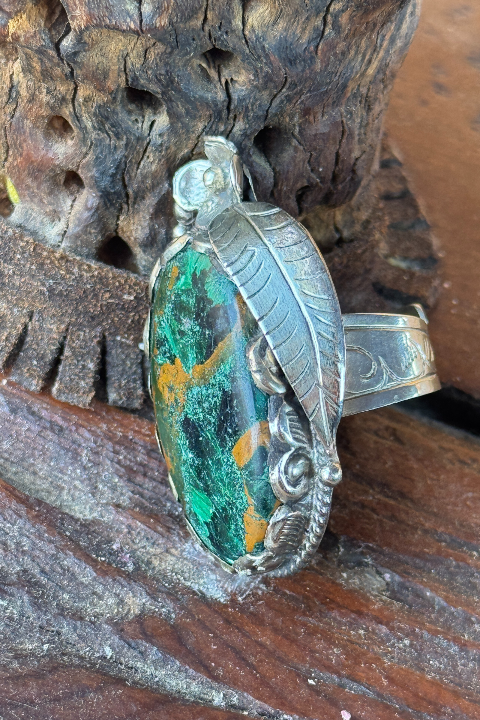 Adjustable Tibetan Silver Chrysocolla Statement Ring | One-of-a-Kind (007)