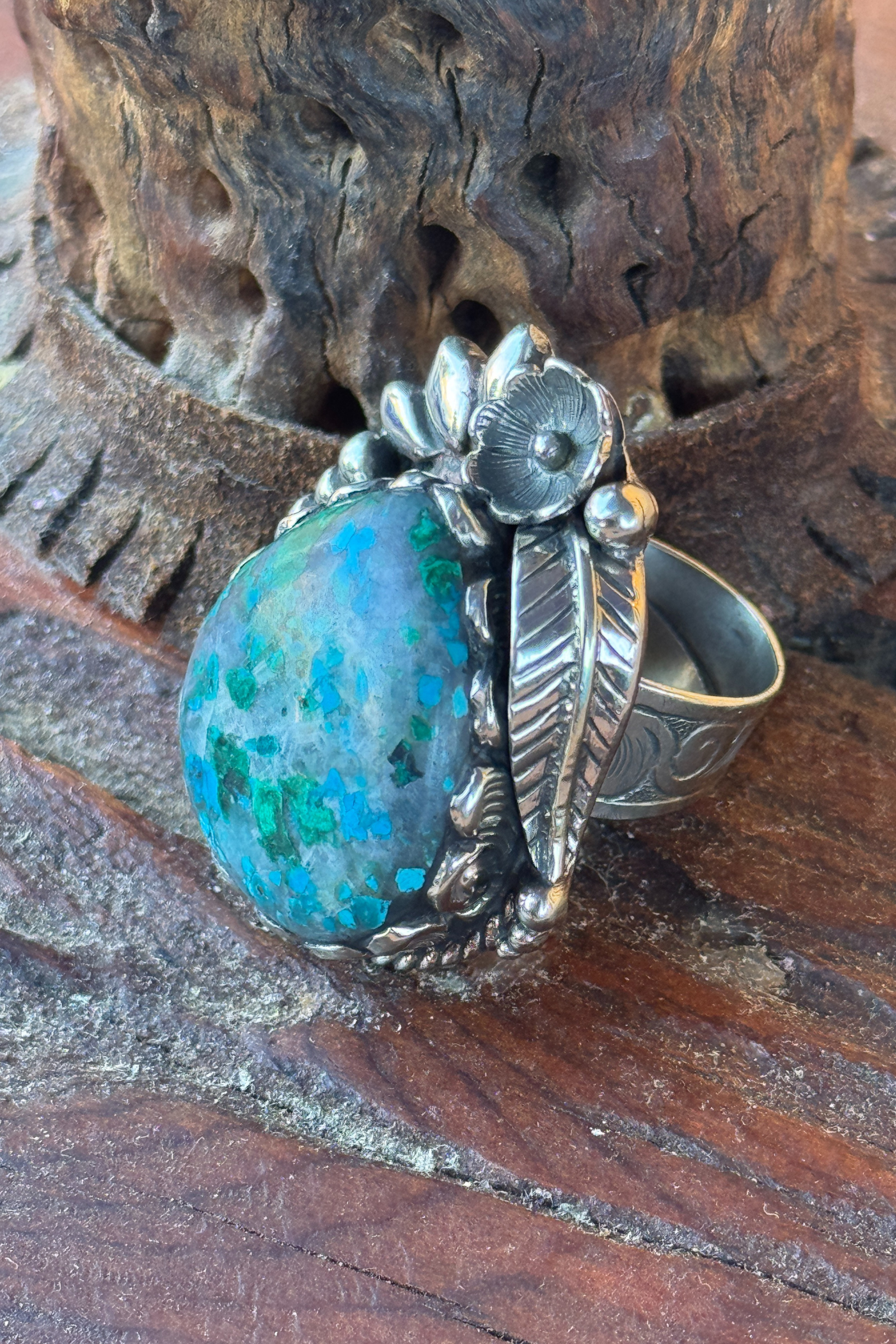 Adjustable Tibetan Silver Chrysocolla Statement Ring | One-of-a-Kind (008)