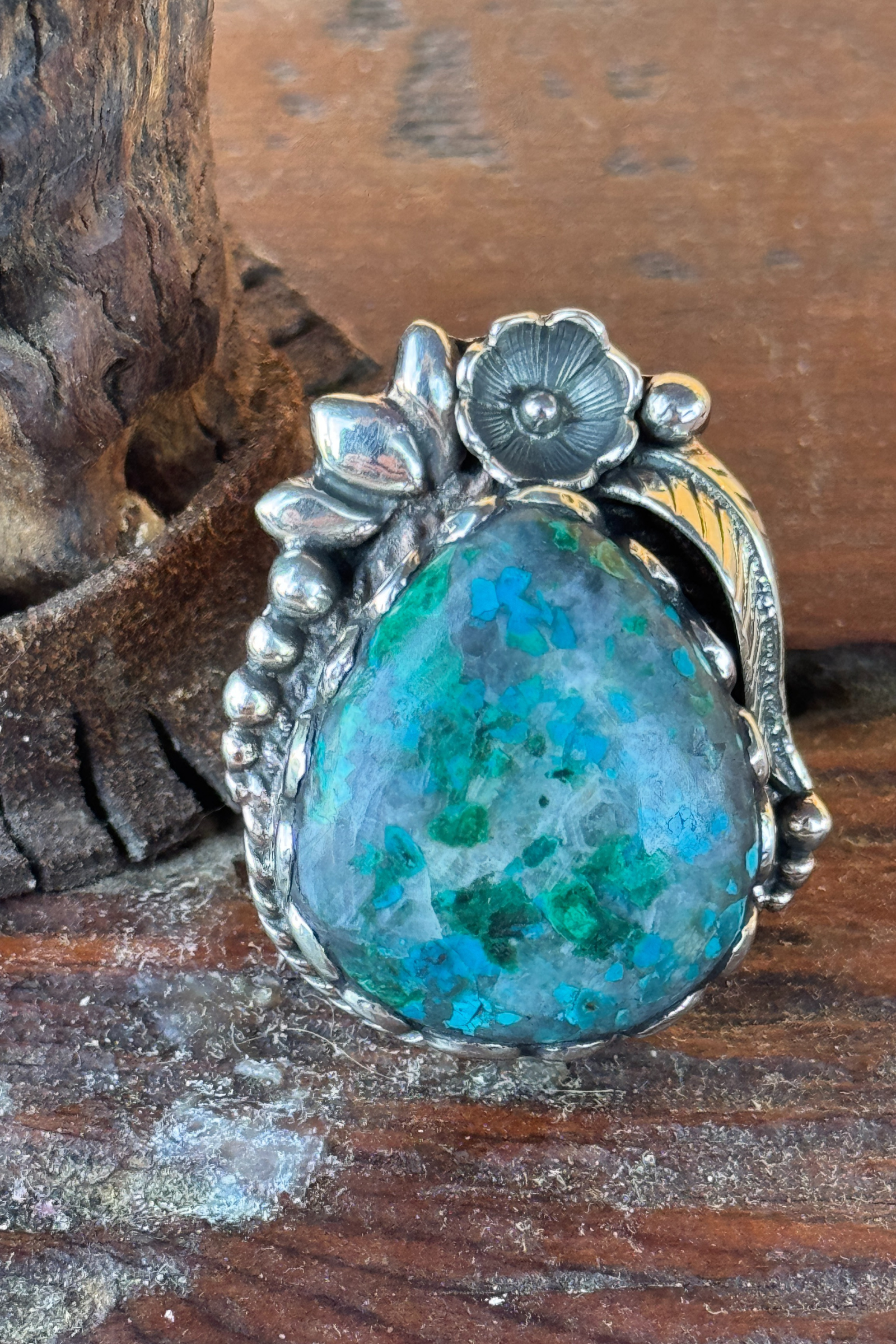 Adjustable Tibetan Silver Chrysocolla Statement Ring | One-of-a-Kind (008)