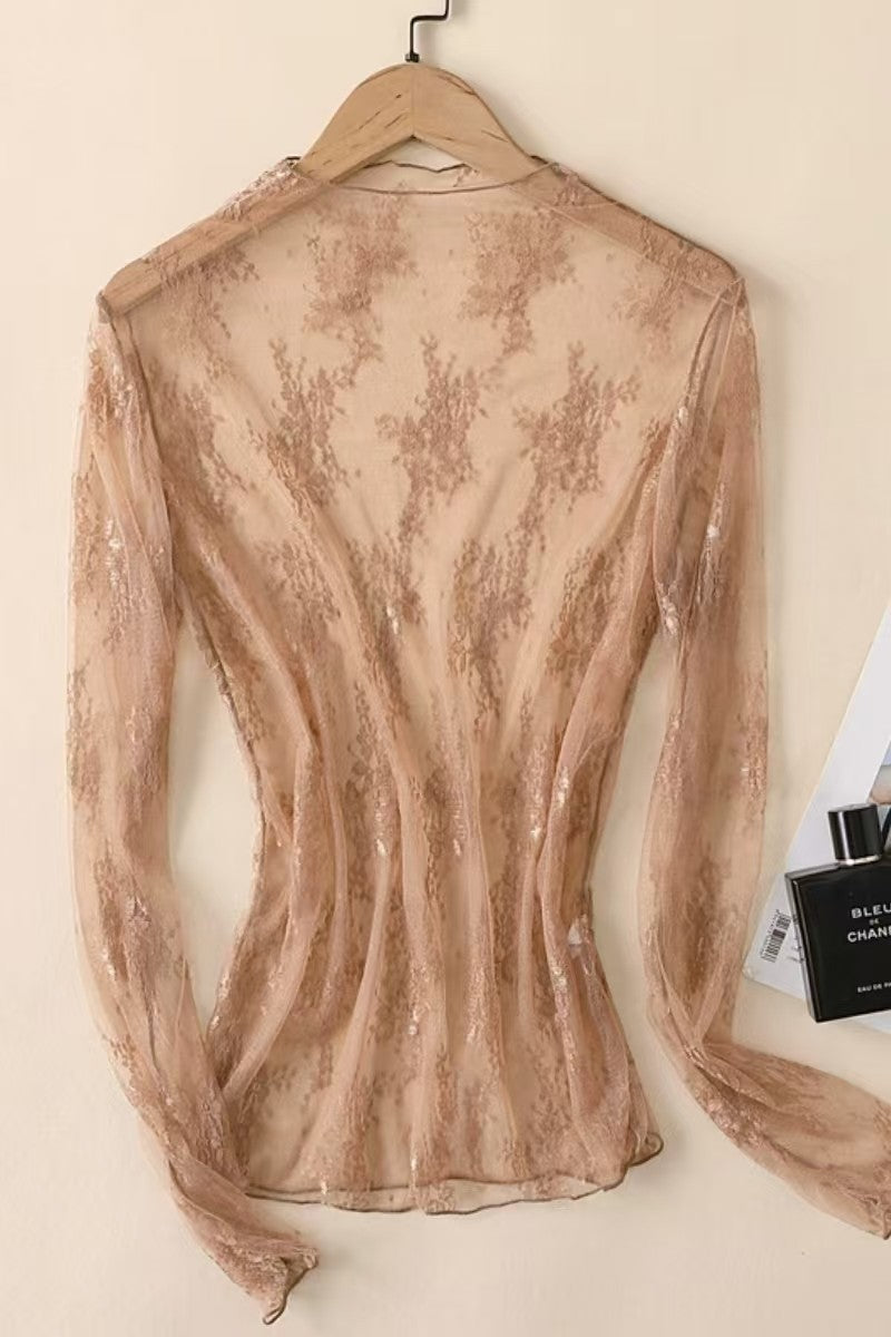 Coffee Lace Mesh Top