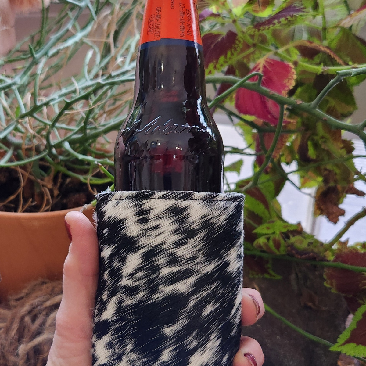 Cowhide Koozie Insulated Drink Holder I Cactus Creek — Cactus