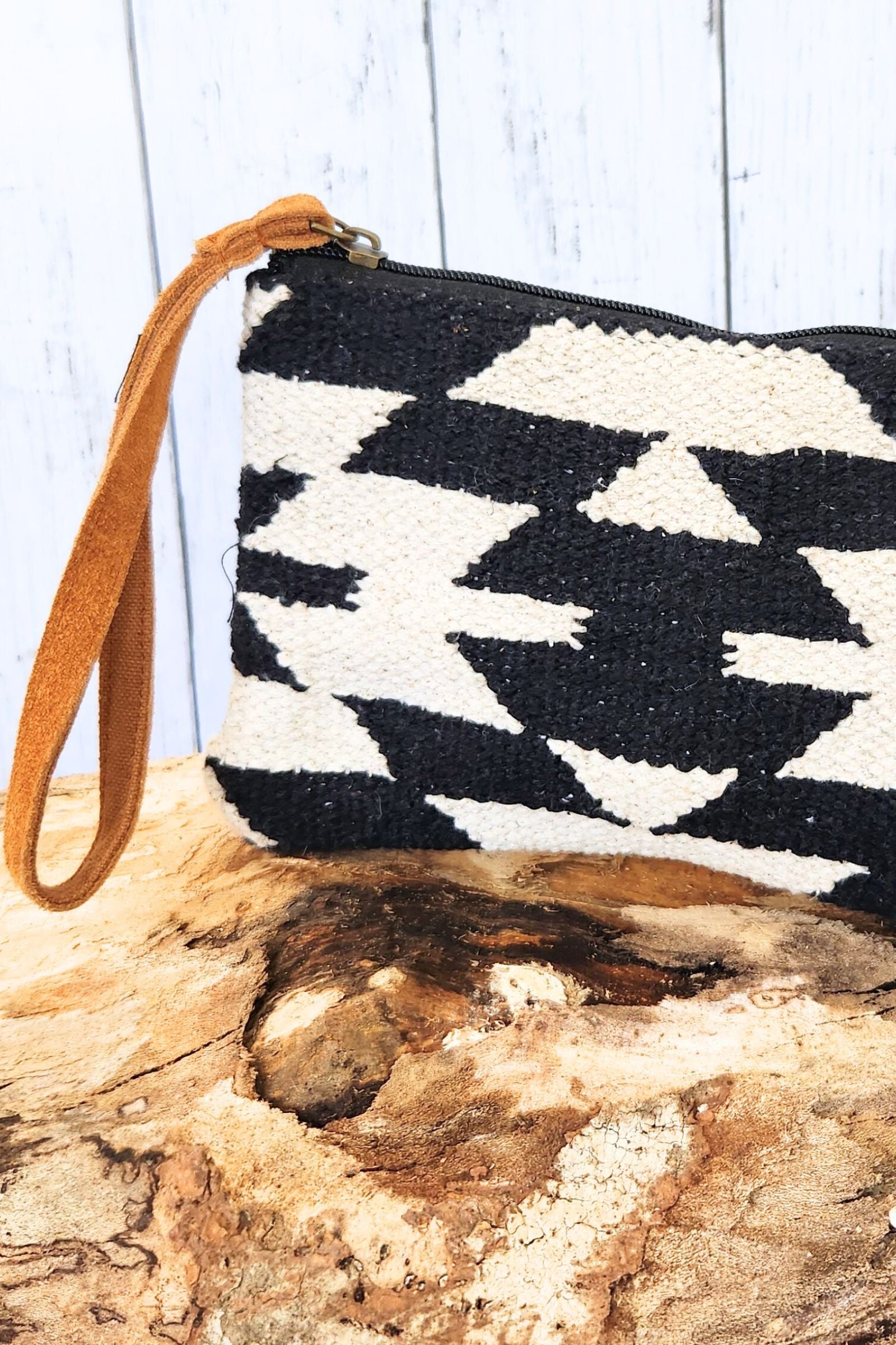 Cream & Black Aztec Wristlet