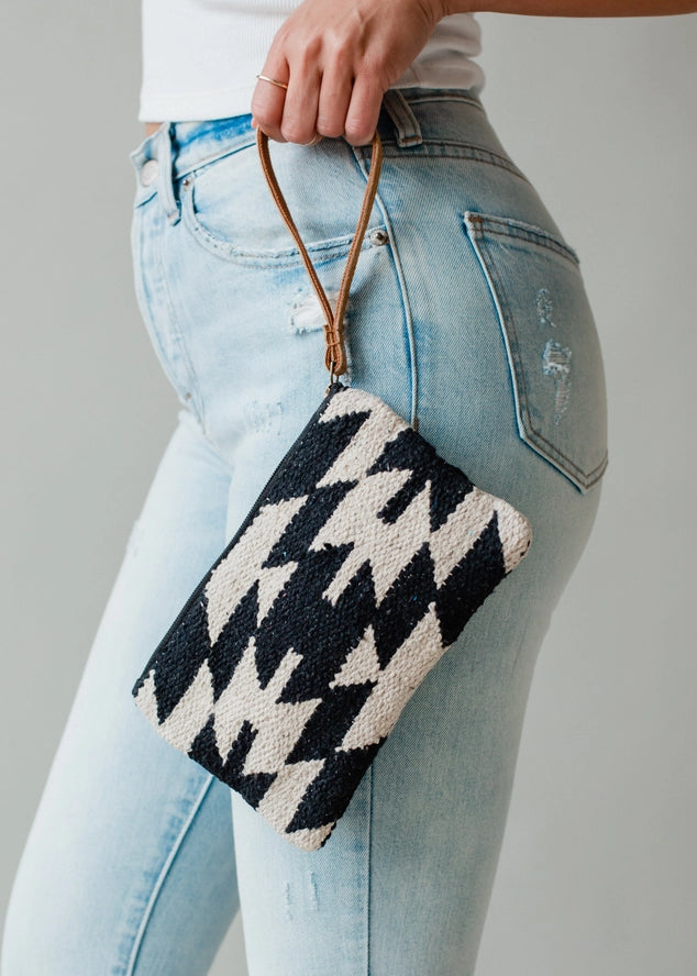 Cream & Black Aztec Wristlet