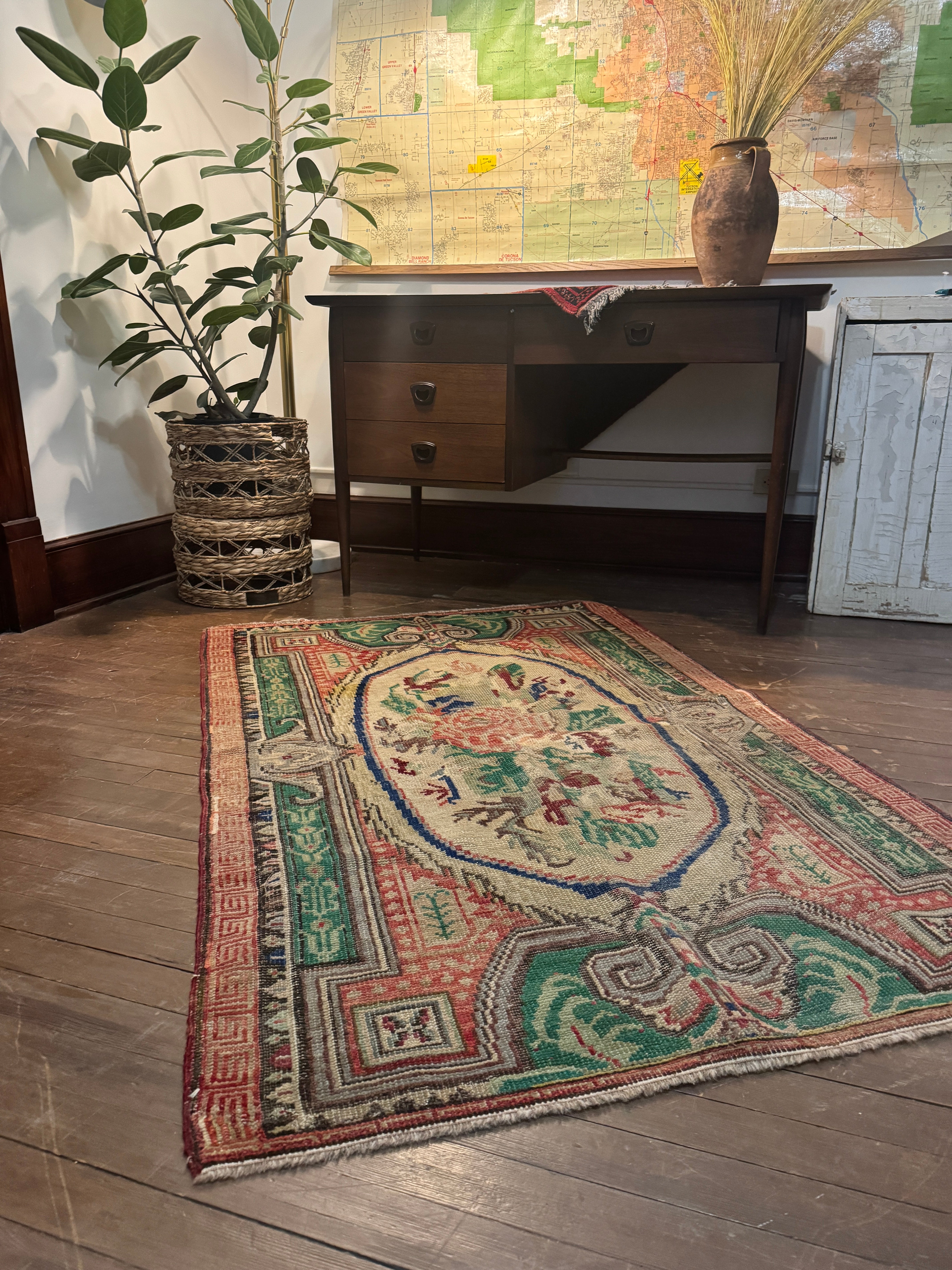 Antique Turkish Rug with Floral Medallion - 5'2” x 3'6” (rug #005)