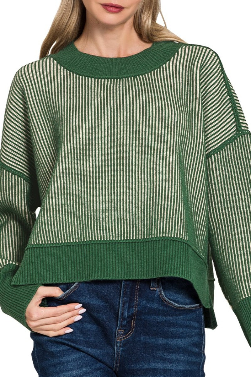 Dark Green Exposed Seam Two Tone Sweater