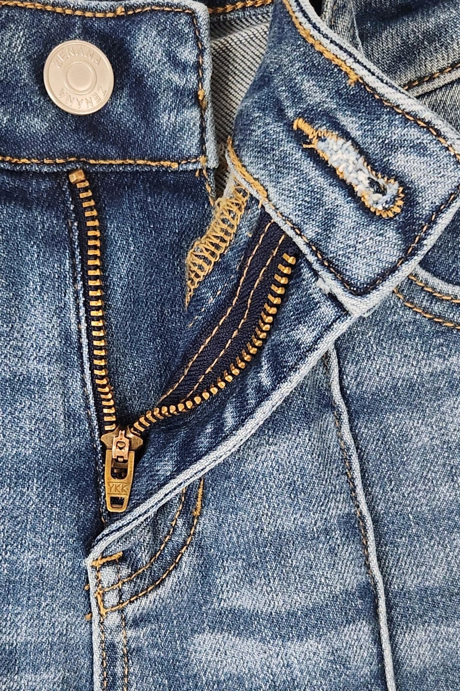 Medium Wash Wide Leg Pintuck Denim Jeans