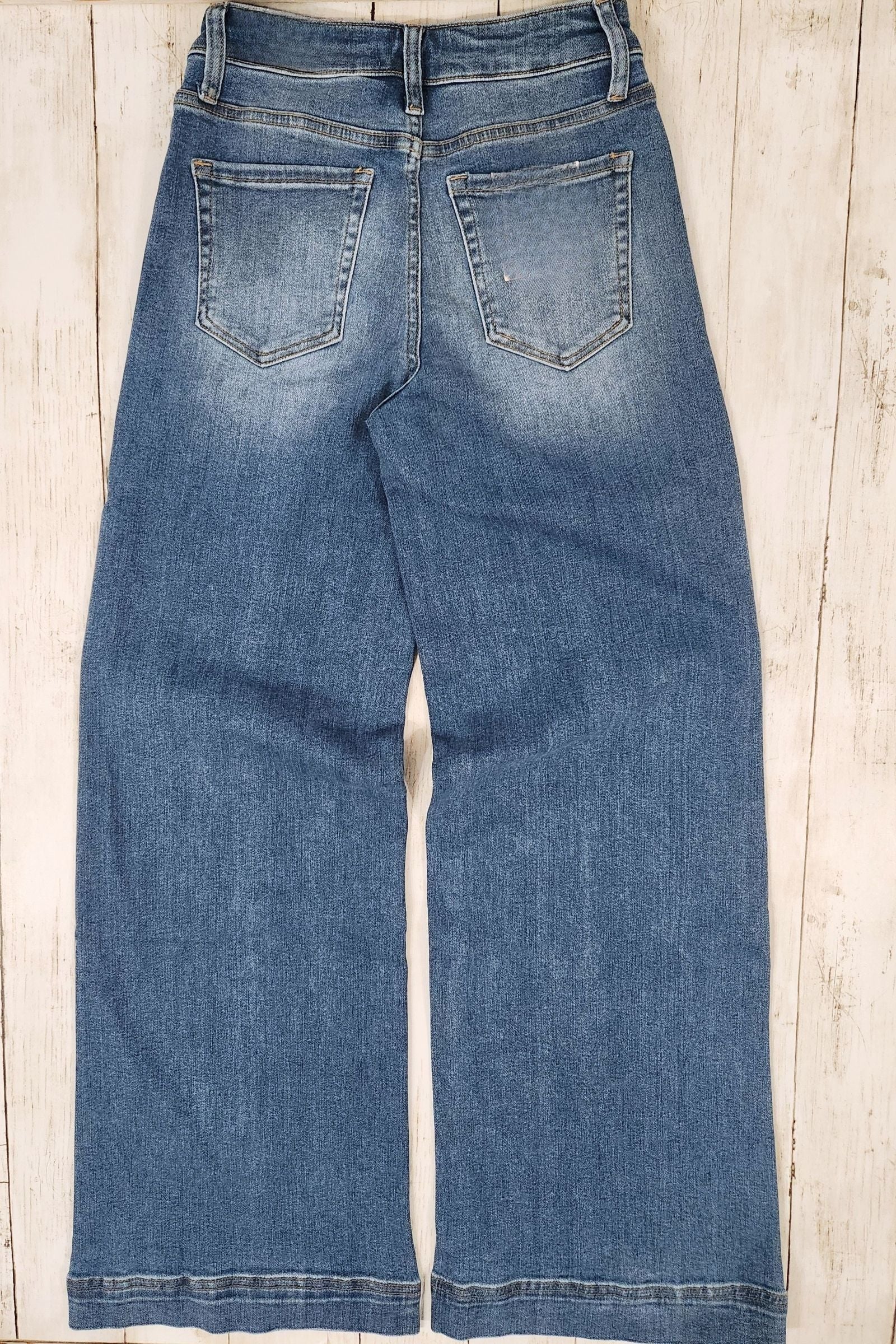Medium Wash Wide Leg Pintuck Denim Jeans