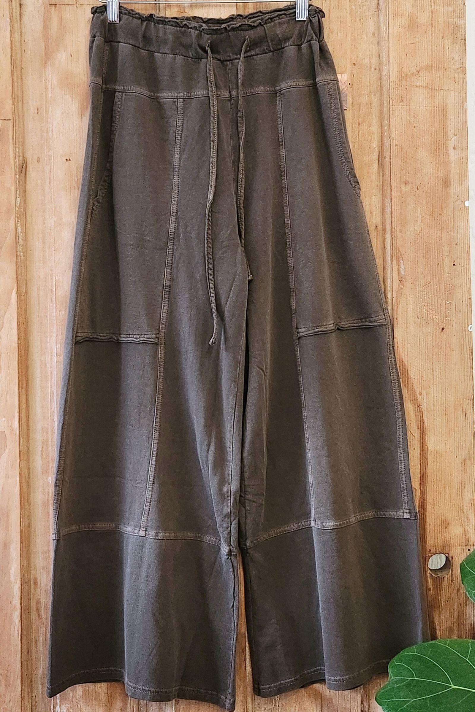 Washed Espresso French Terry Exposed Seam Pants