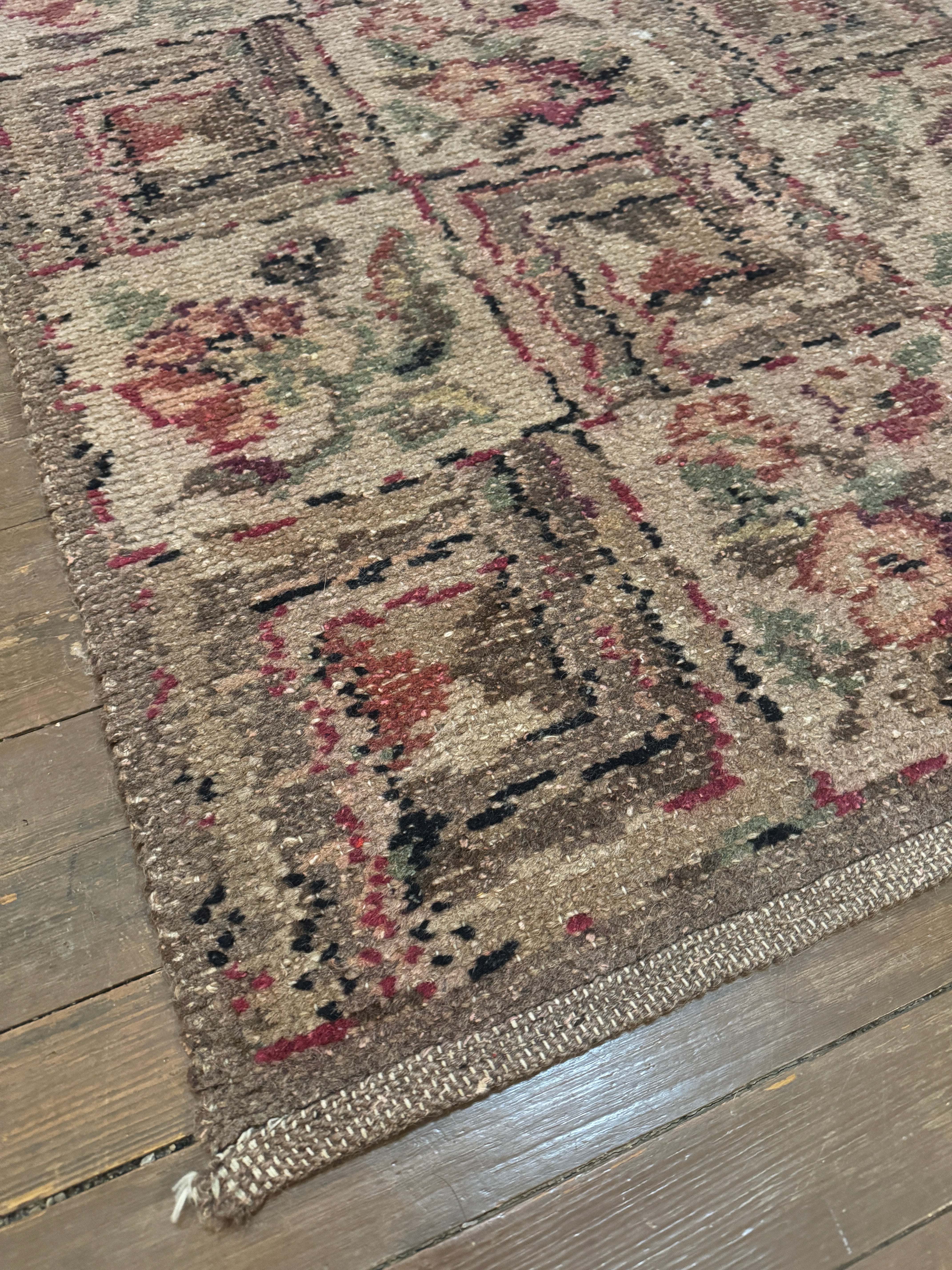 Antique Turkish Rug with Cottage Flowers - 6’8” x 3’8” (rug #008)