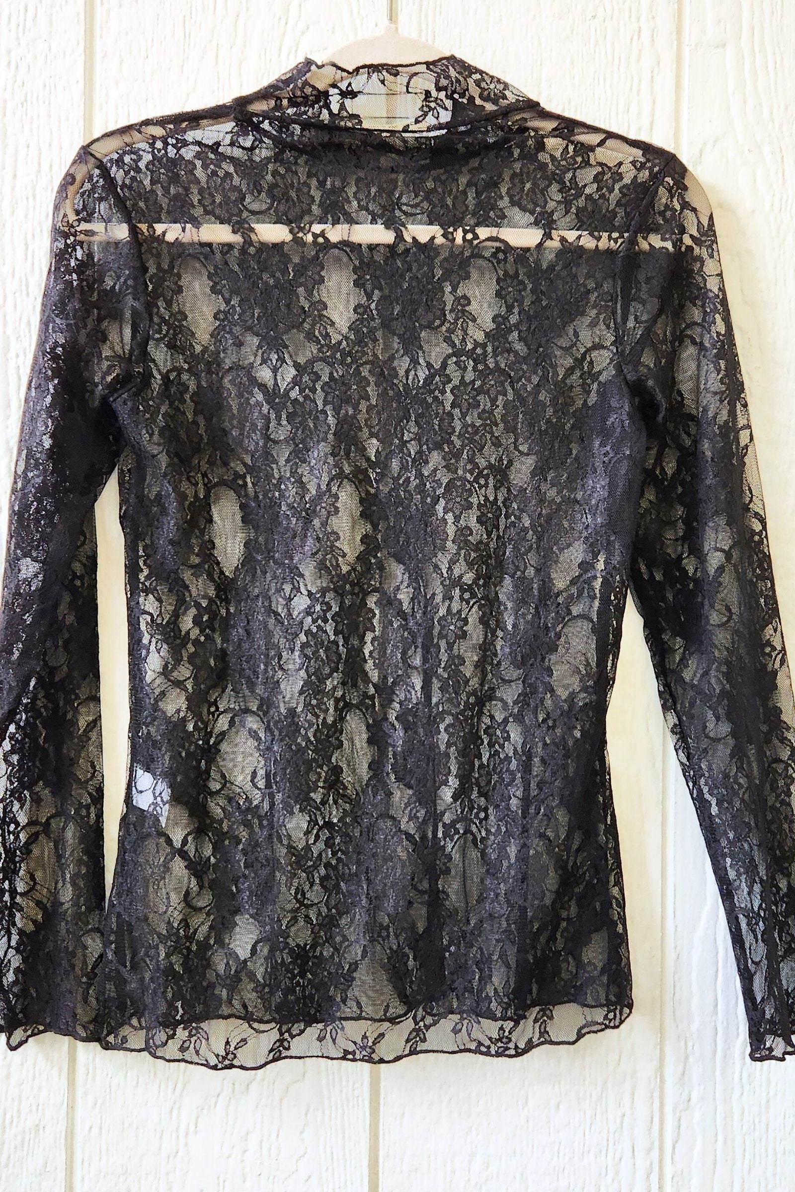 Black Floral Lace Long Sleeve Top