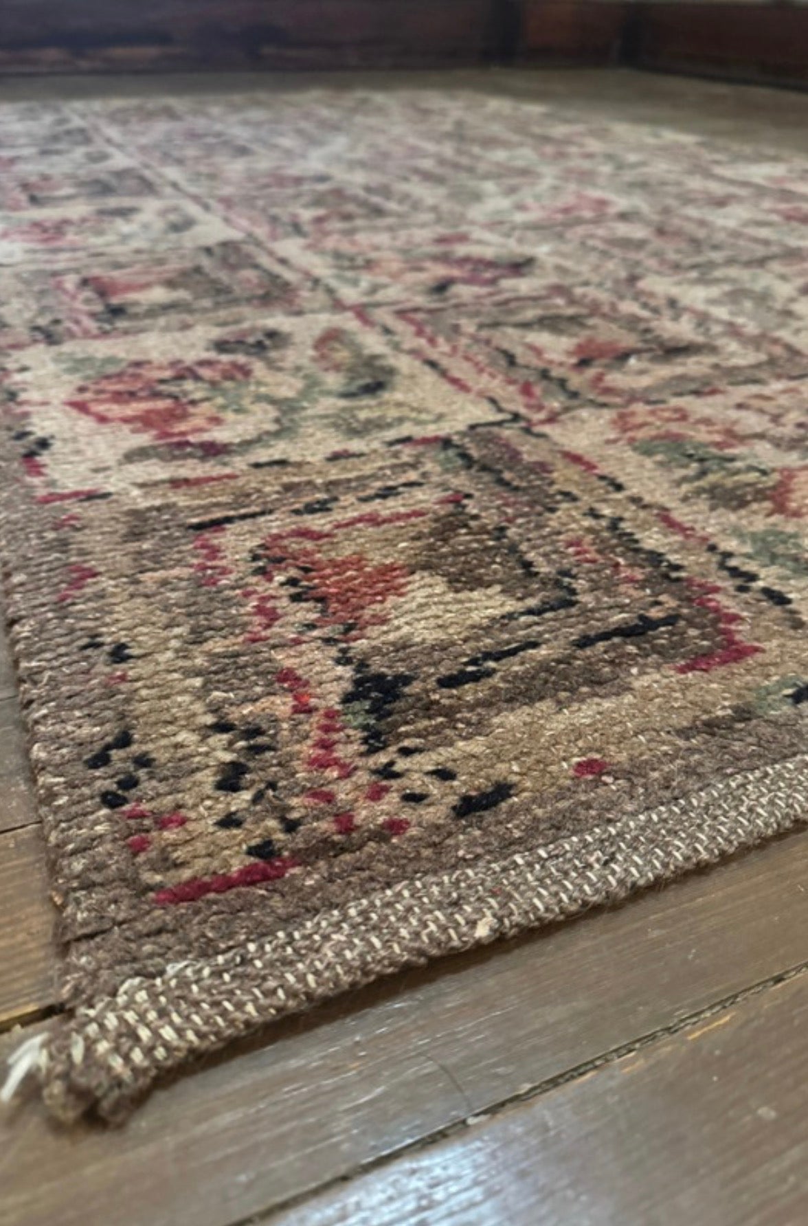 Antique Turkish Rug with Cottage Flowers - 6’8” x 3’8” (rug #008)