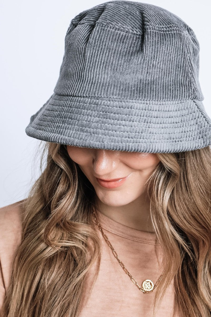 Gray Corduroy Bucket Hat