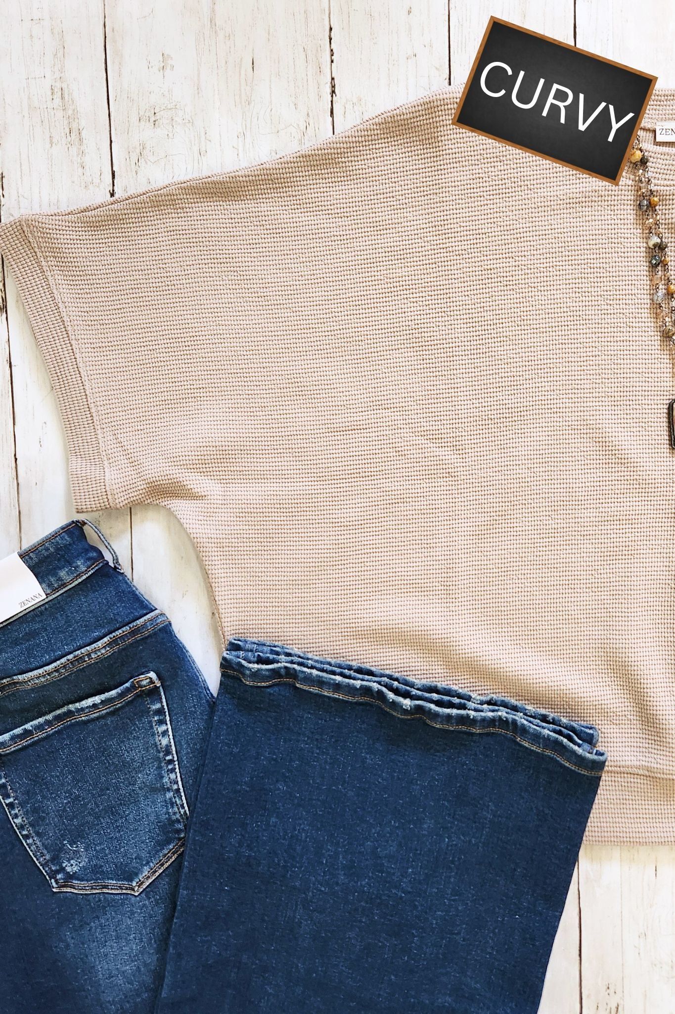 CURVY Cocoa Double Knit Short Sleeve Top