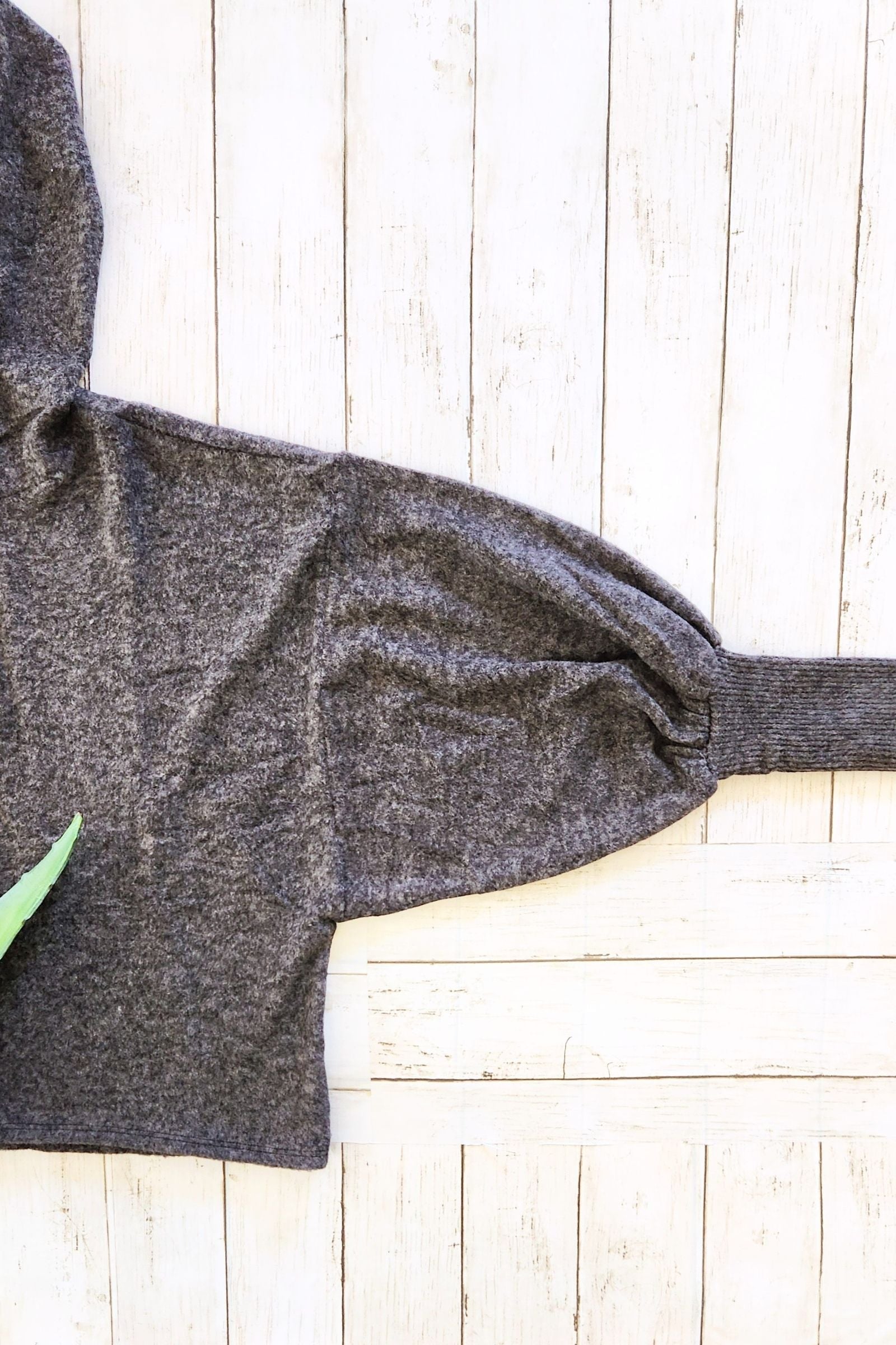 Charcoal Hacci Balloon Sleeve Cropped Hoodie