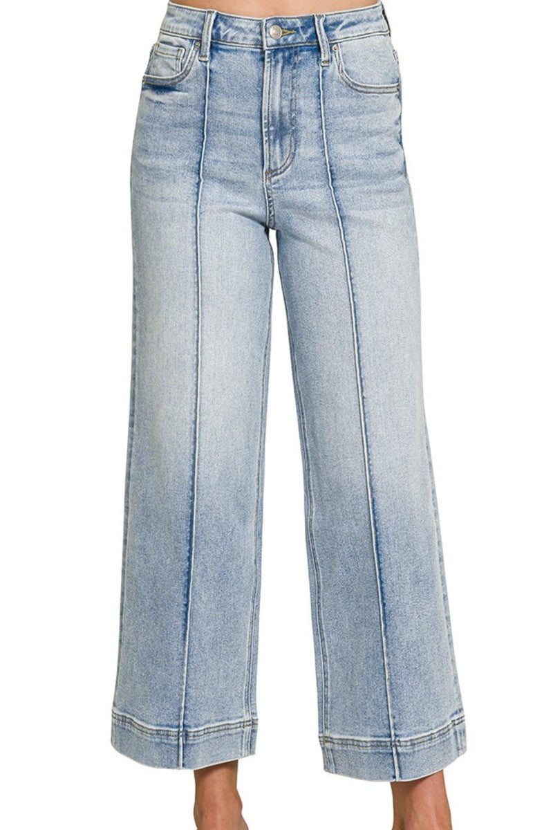 High Rise Wide Leg Pintuck Jeans