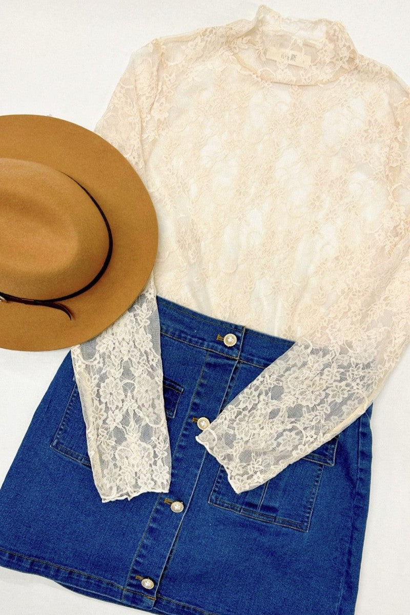 Ivory Floral Lace Long Sleeve Top