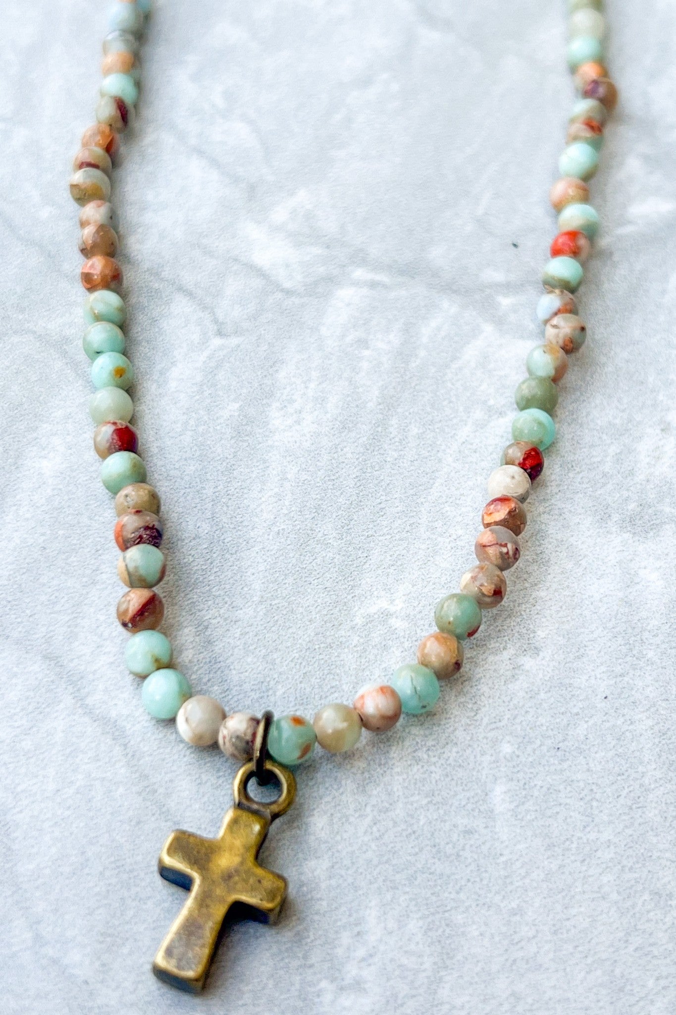 Kara Imperial Jasper Cross Necklace