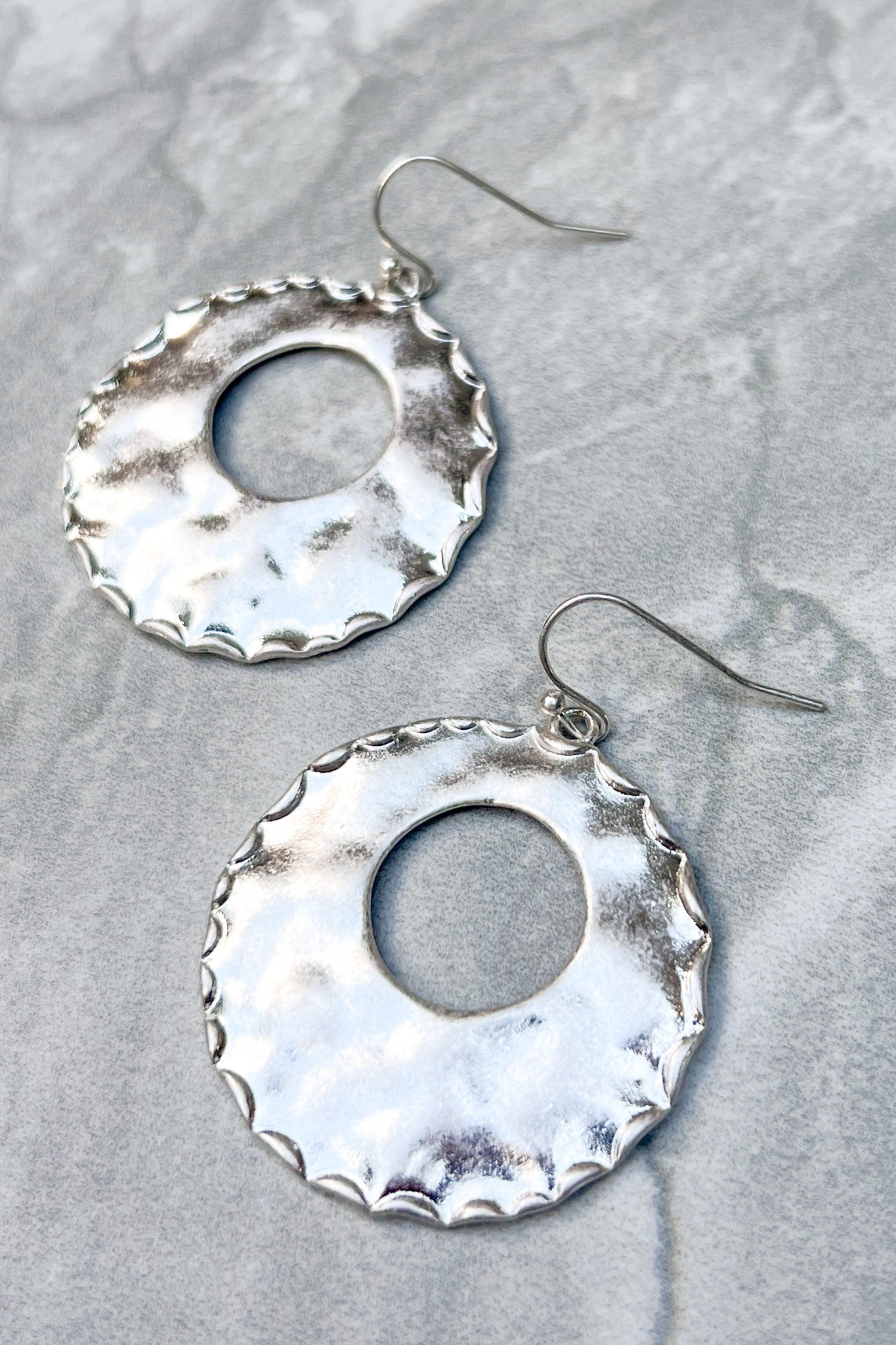 Kylie Hammered Silver Oval Earrings