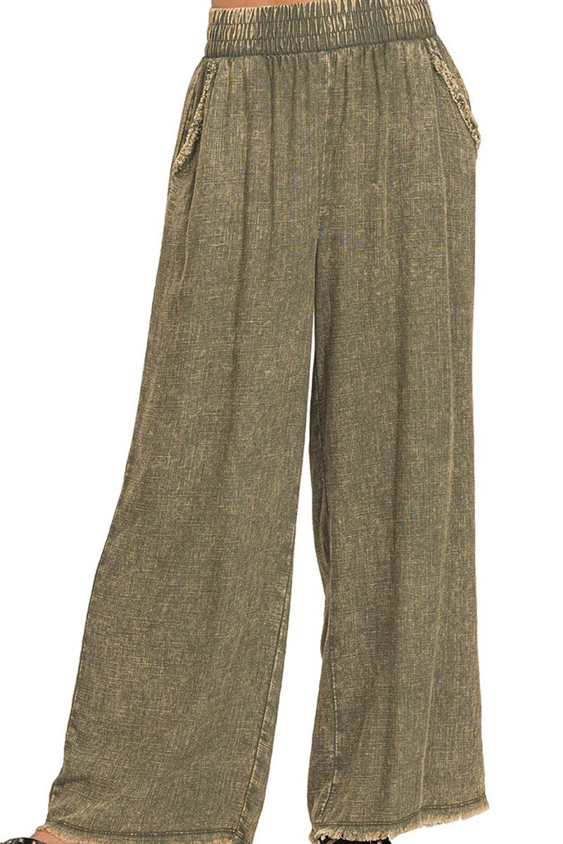 Lt Olive Washed Linen Pants