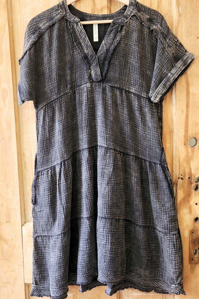 Ash Black Tiered Gauze Dress