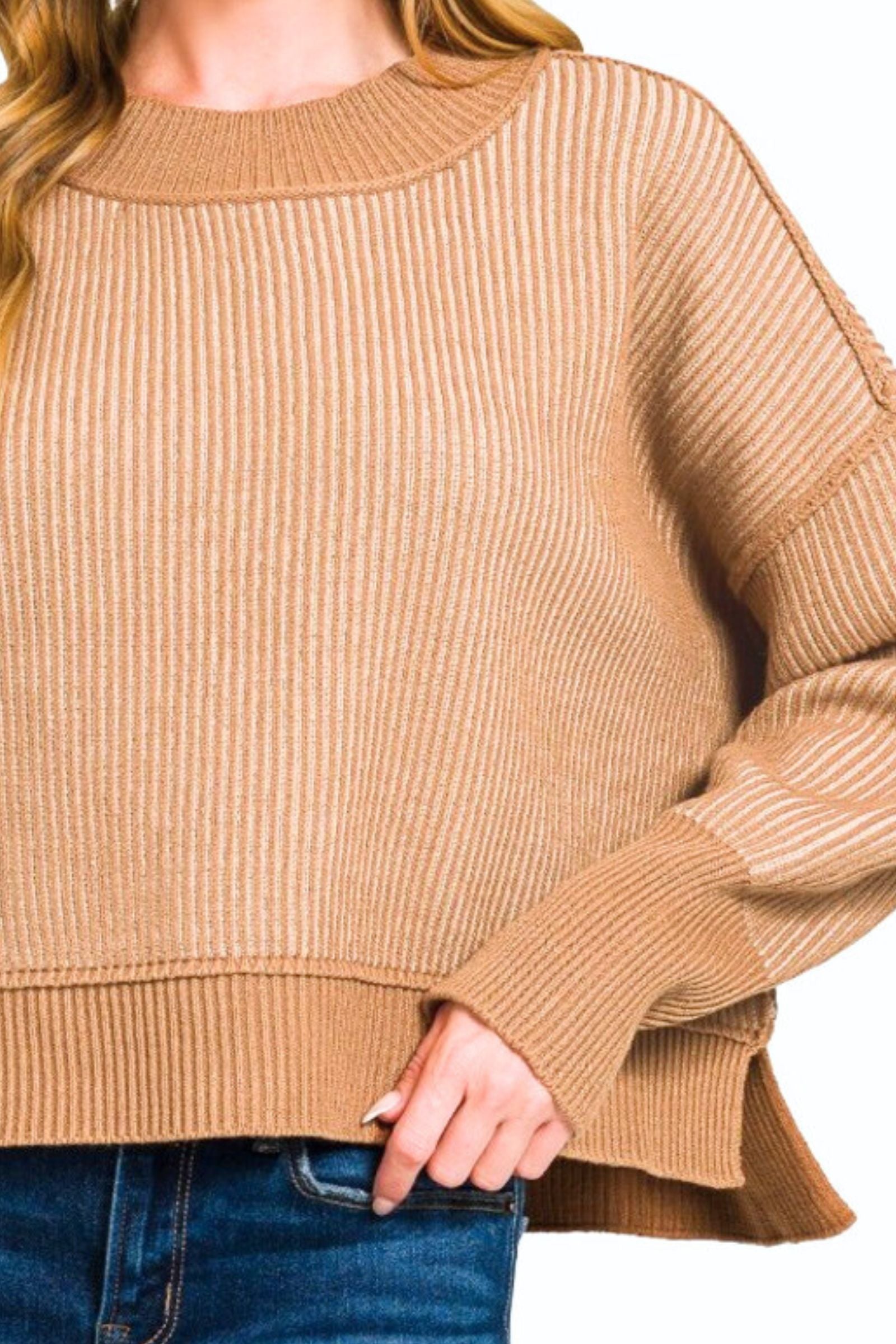 Mocha & Camel Exposed Seam Two Tone Sweater