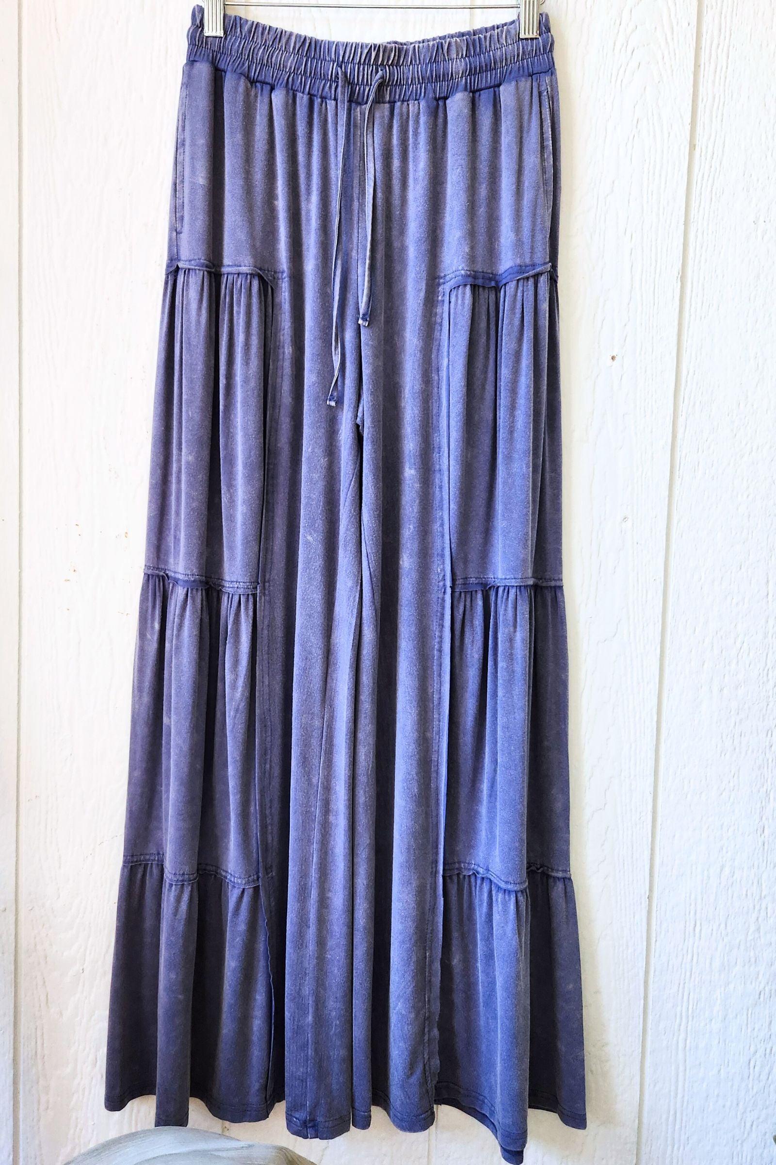 Mineral Wash Tiered Wide Leg Pants
