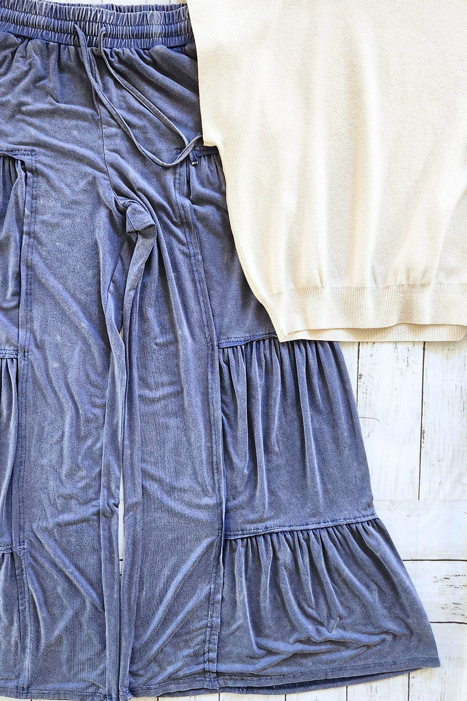 Mineral Wash Tiered Wide Leg Pants