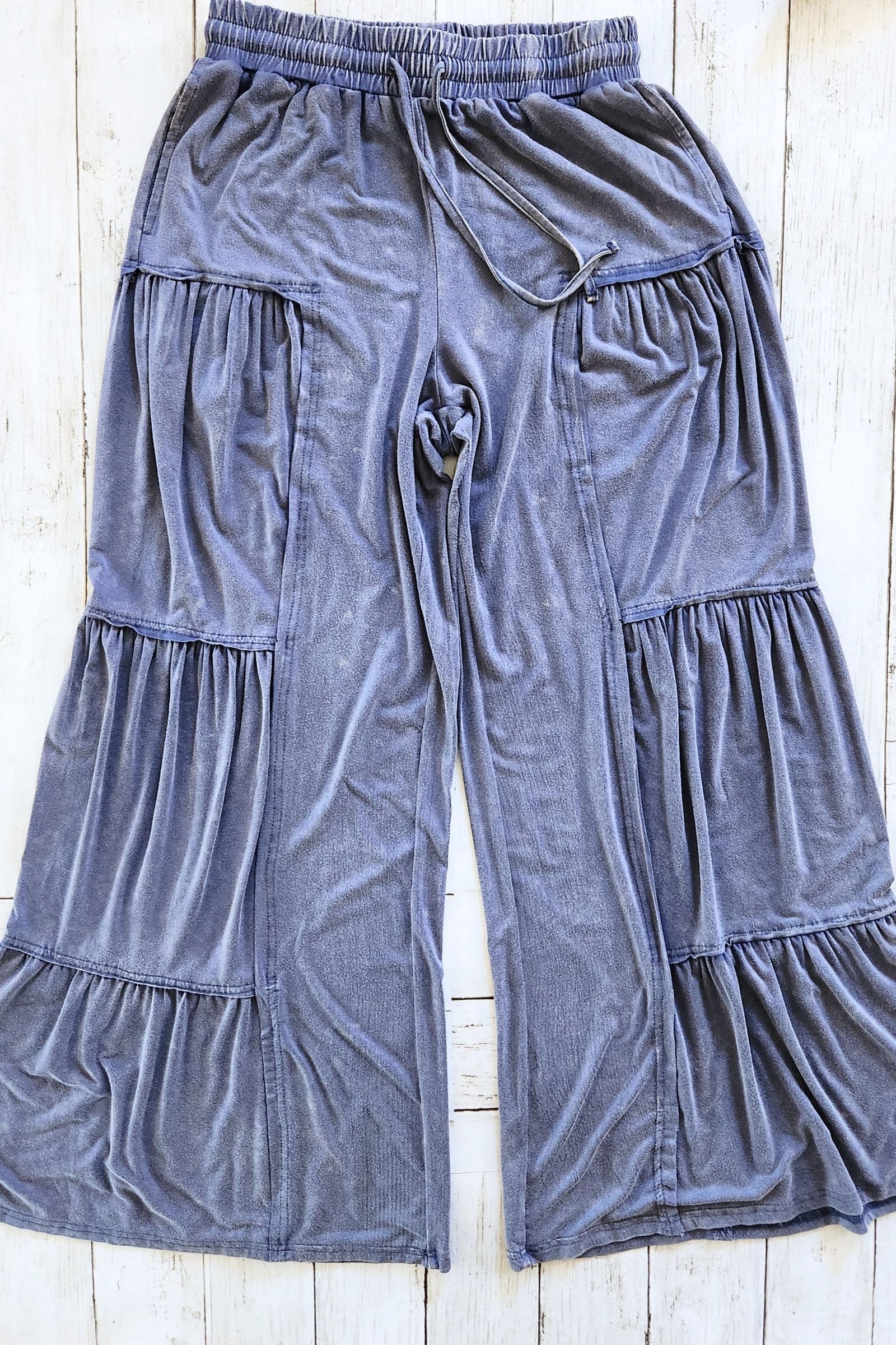 Mineral Wash Tiered Wide Leg Pants