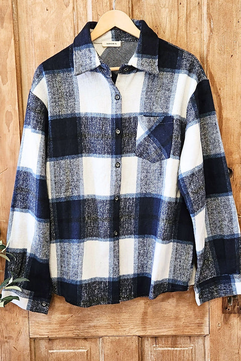 Navy Plaid Flannel Shacket